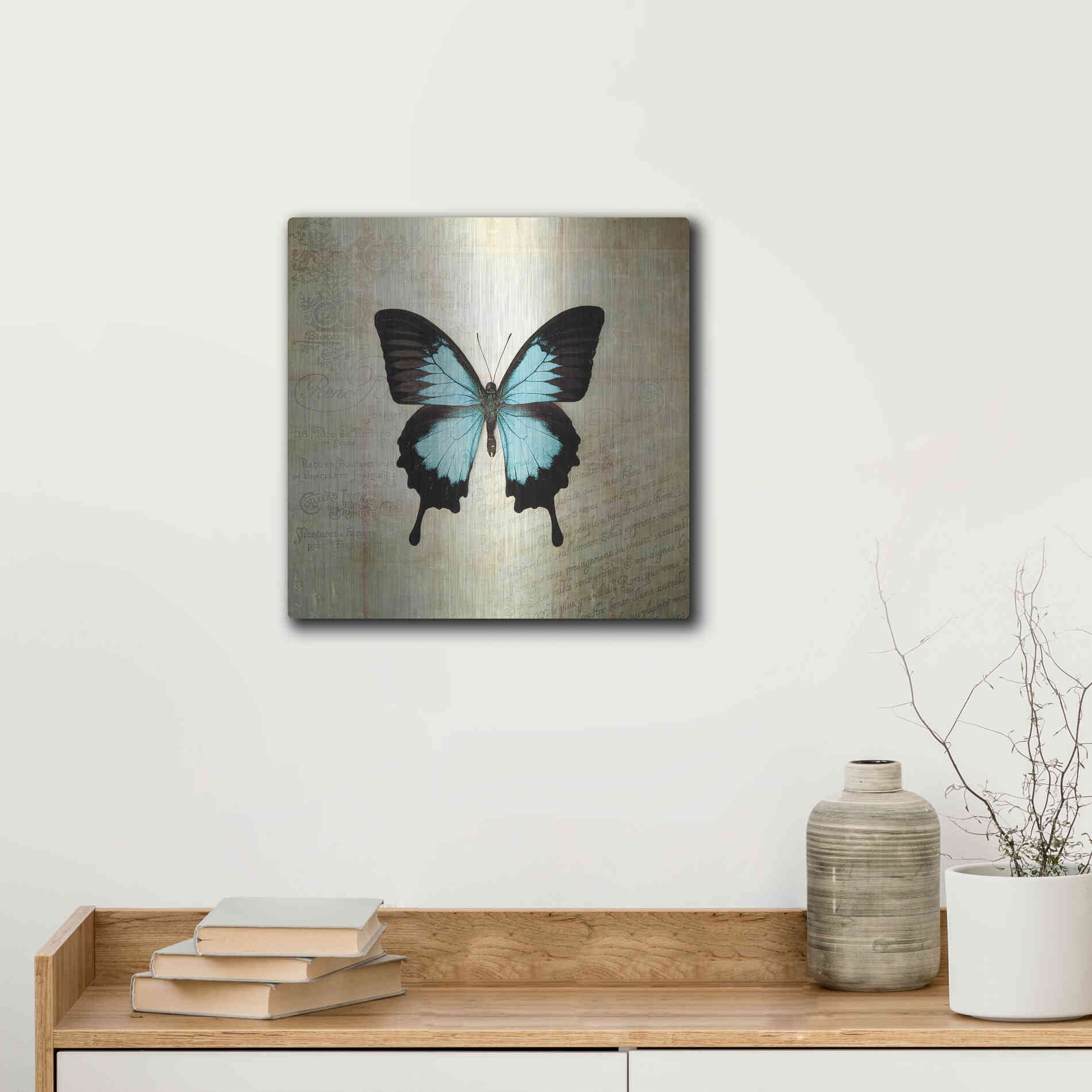 Luxe Metal Art 'French Butterfly III' by Debra Van Swearingen, Metal Wall Art,12x12