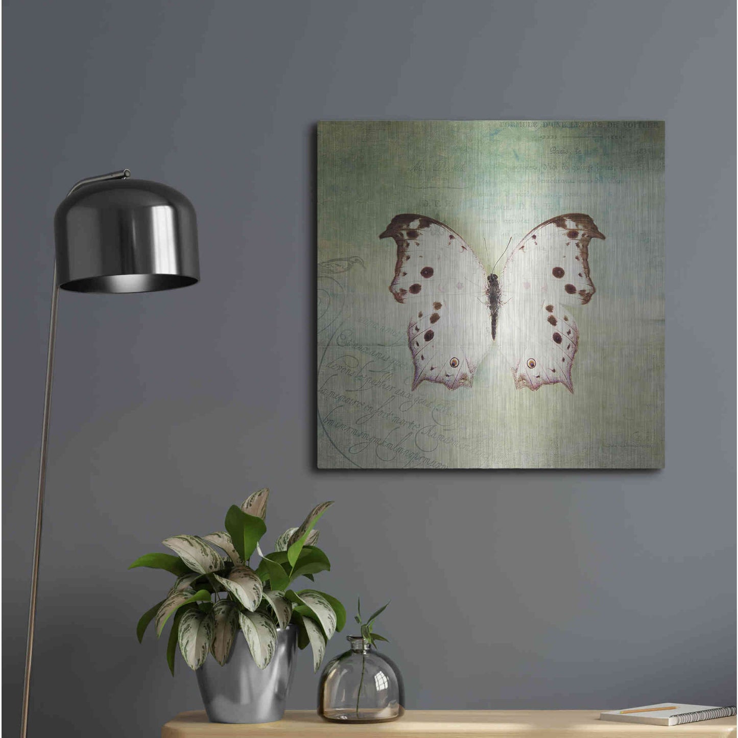 Luxe Metal Art 'French Butterfly IV' by Debra Van Swearingen, Metal Wall Art,24x24
