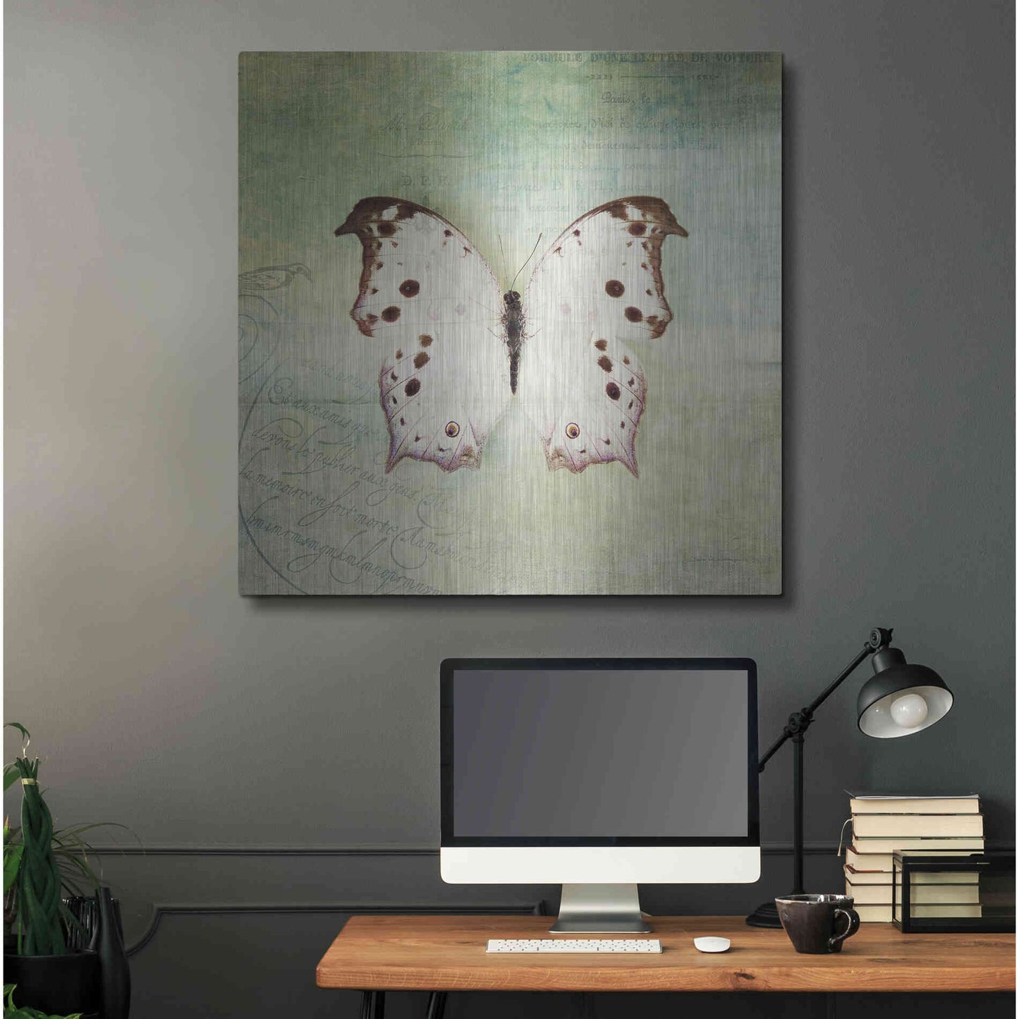 Luxe Metal Art 'French Butterfly IV' by Debra Van Swearingen, Metal Wall Art,36x36