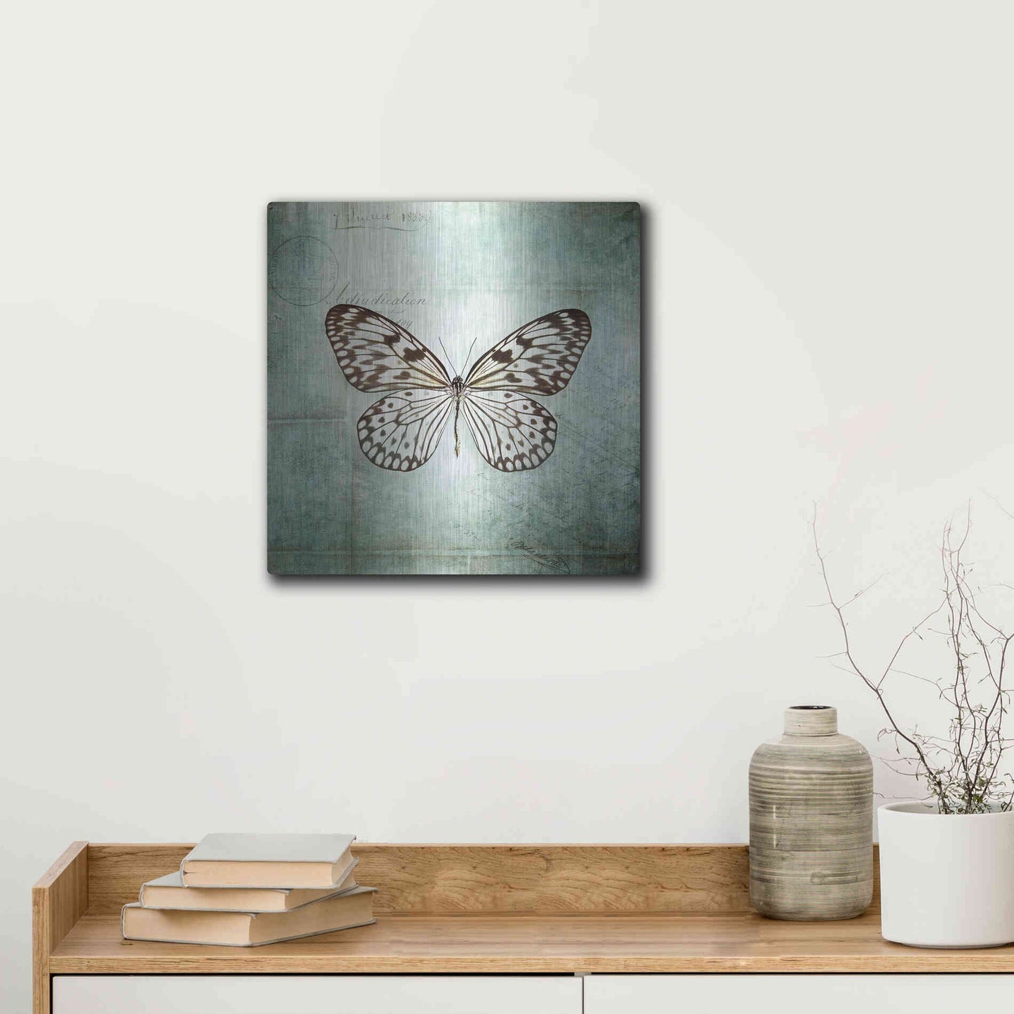 Luxe Metal Art 'French Butterfly V' by Debra Van Swearingen, Metal Wall Art,12x12