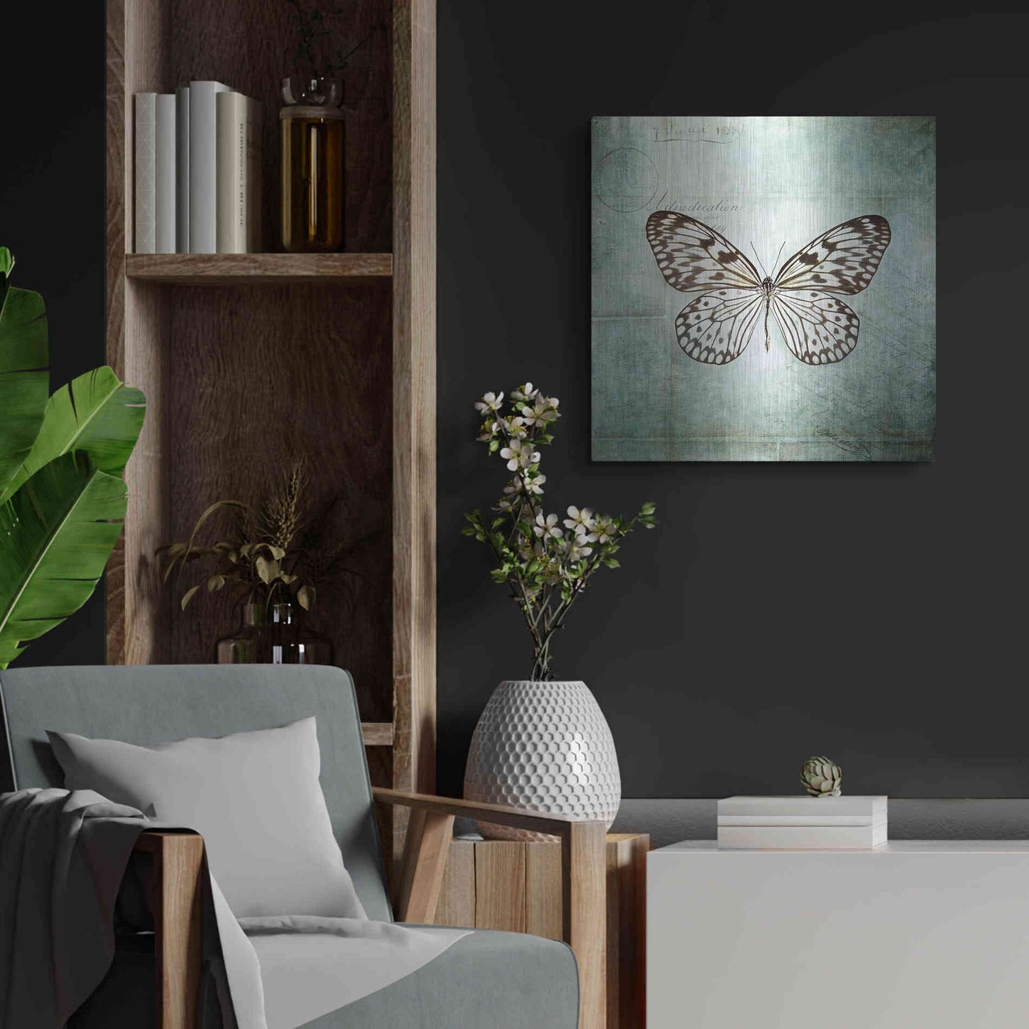 Luxe Metal Art 'French Butterfly V' by Debra Van Swearingen, Metal Wall Art,24x24