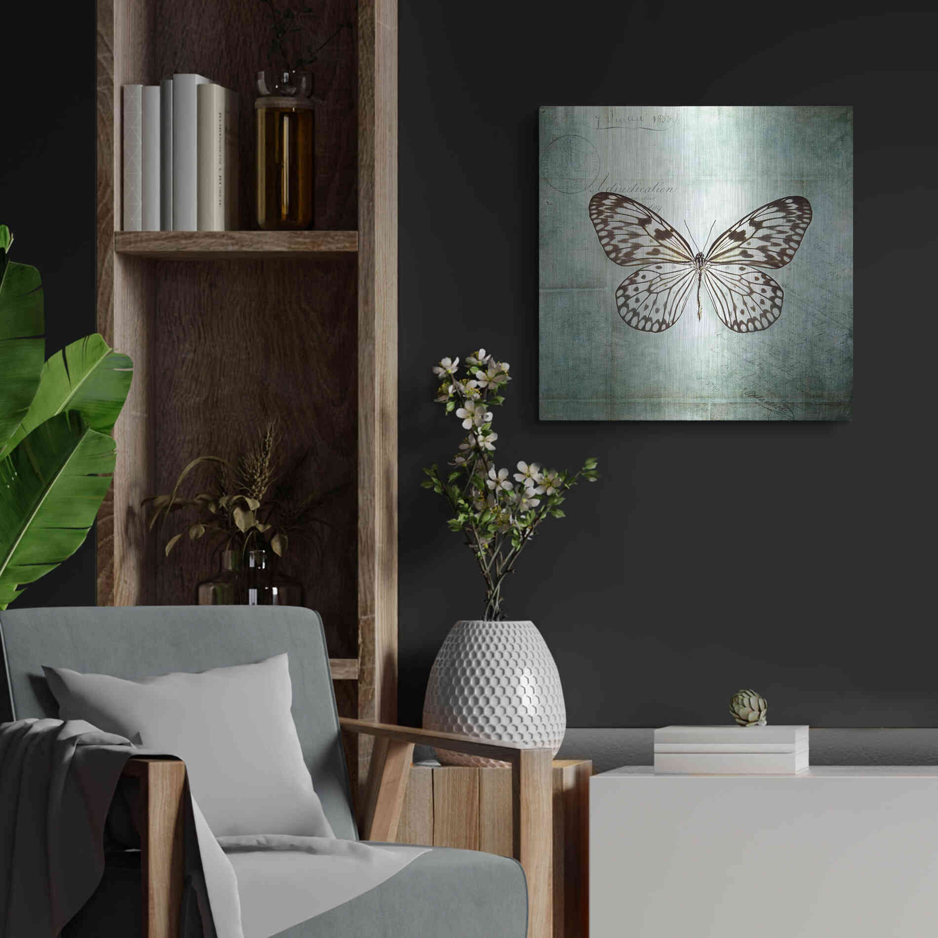 Luxe Metal Art 'French Butterfly V' by Debra Van Swearingen, Metal Wall Art,24x24