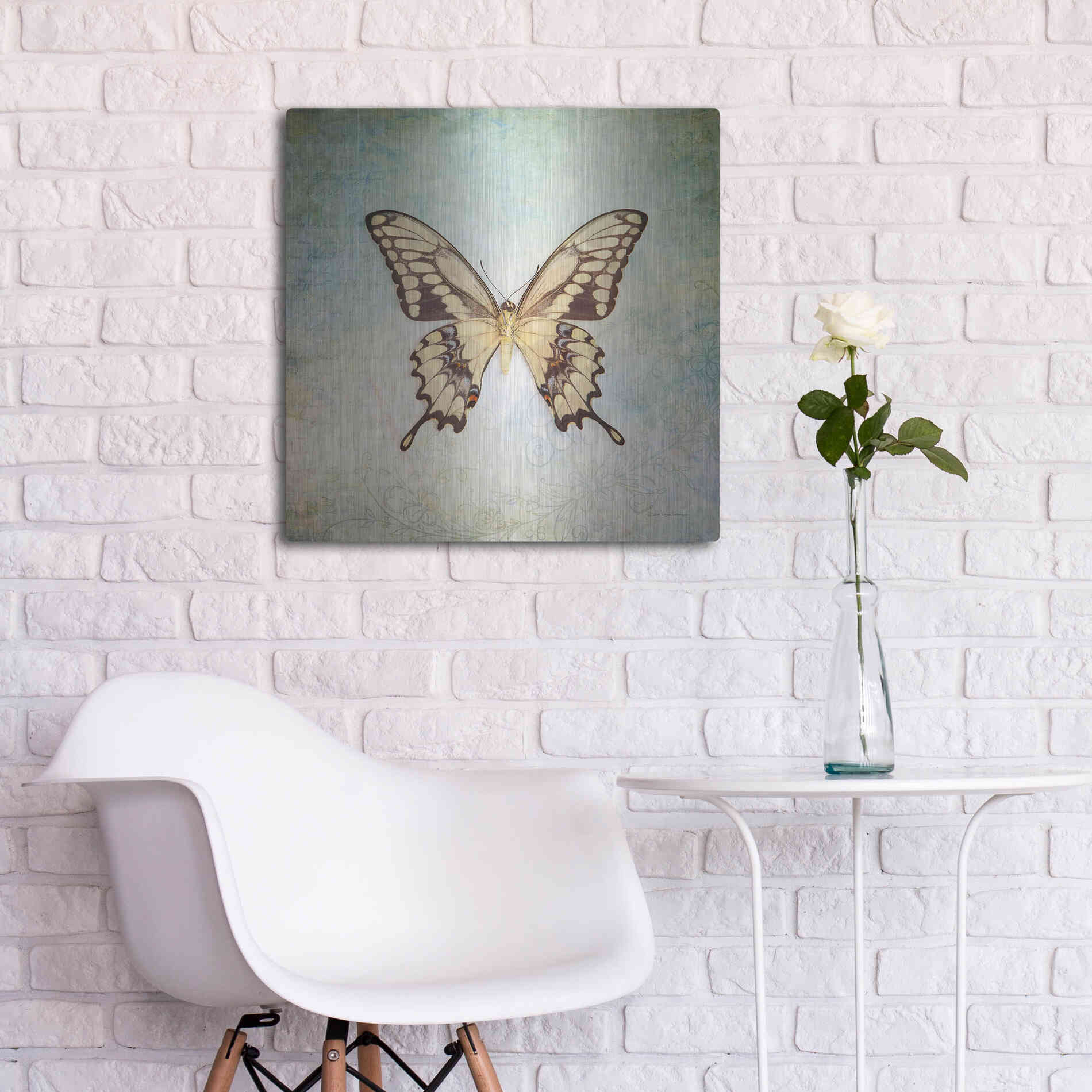Luxe Metal Art 'French Butterfly VI' by Debra Van Swearingen, Metal Wall Art,24x24