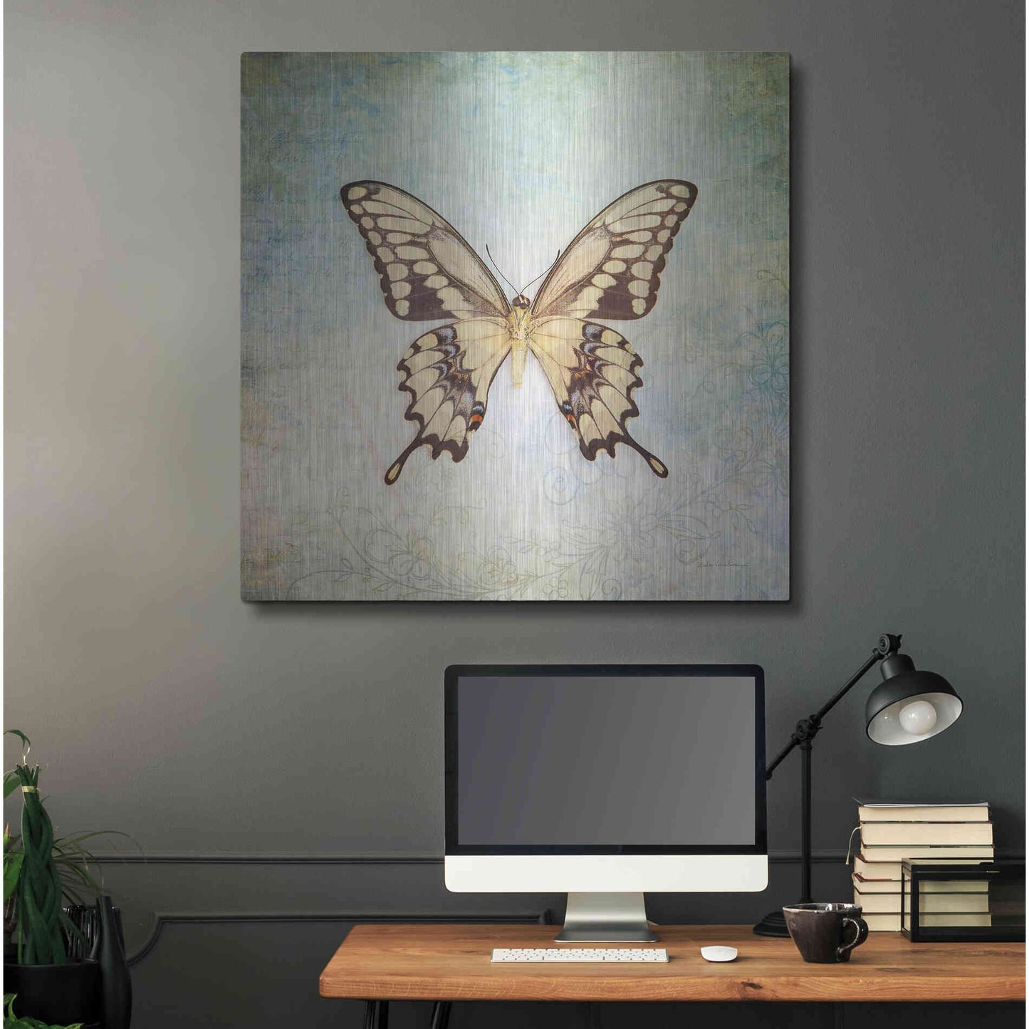 Luxe Metal Art 'French Butterfly VI' by Debra Van Swearingen, Metal Wall Art,36x36