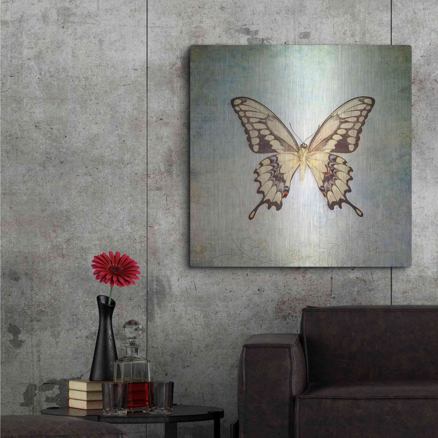 Luxe Metal Art 'French Butterfly VI' by Debra Van Swearingen, Metal Wall Art,36x36