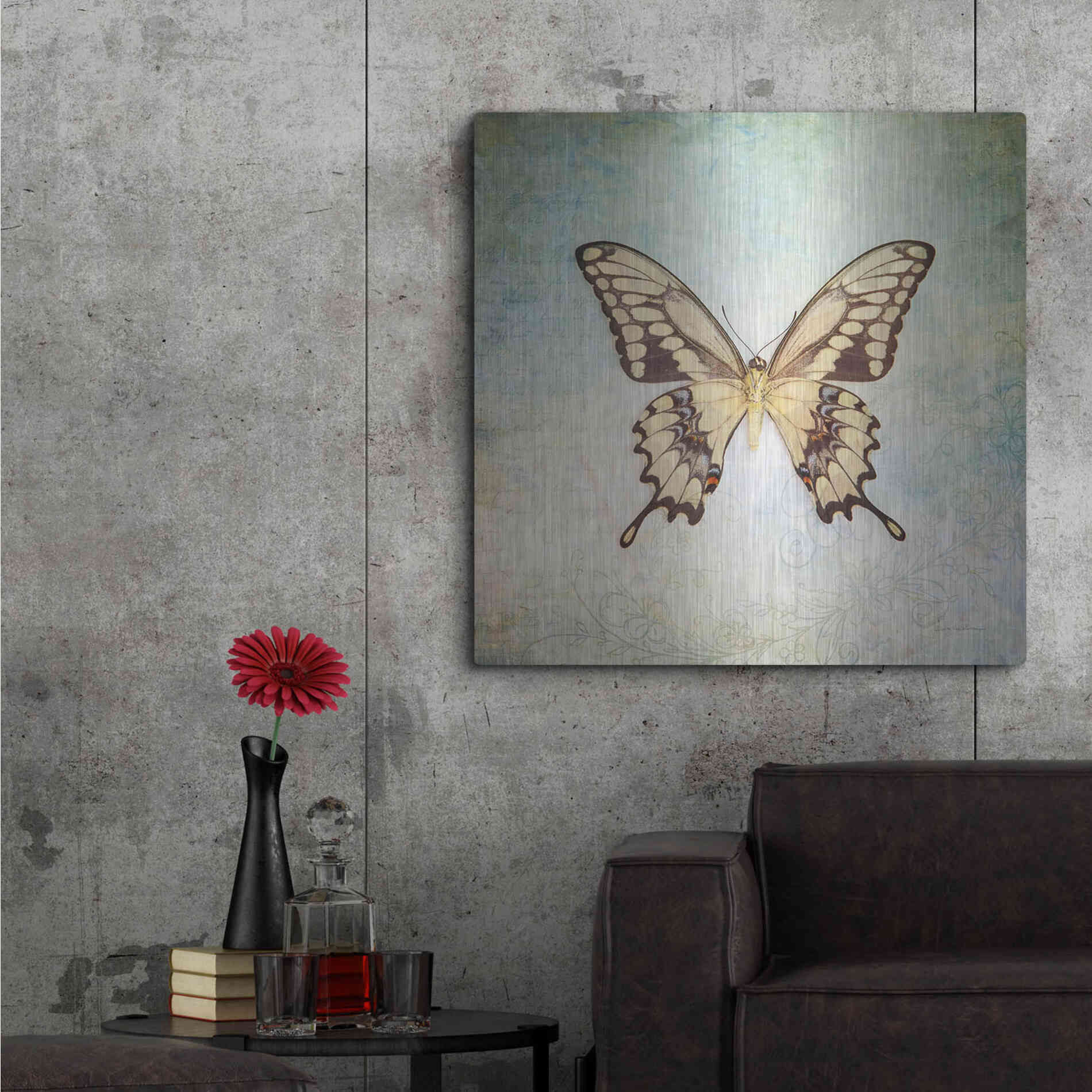 Luxe Metal Art 'French Butterfly VI' by Debra Van Swearingen, Metal Wall Art,36x36