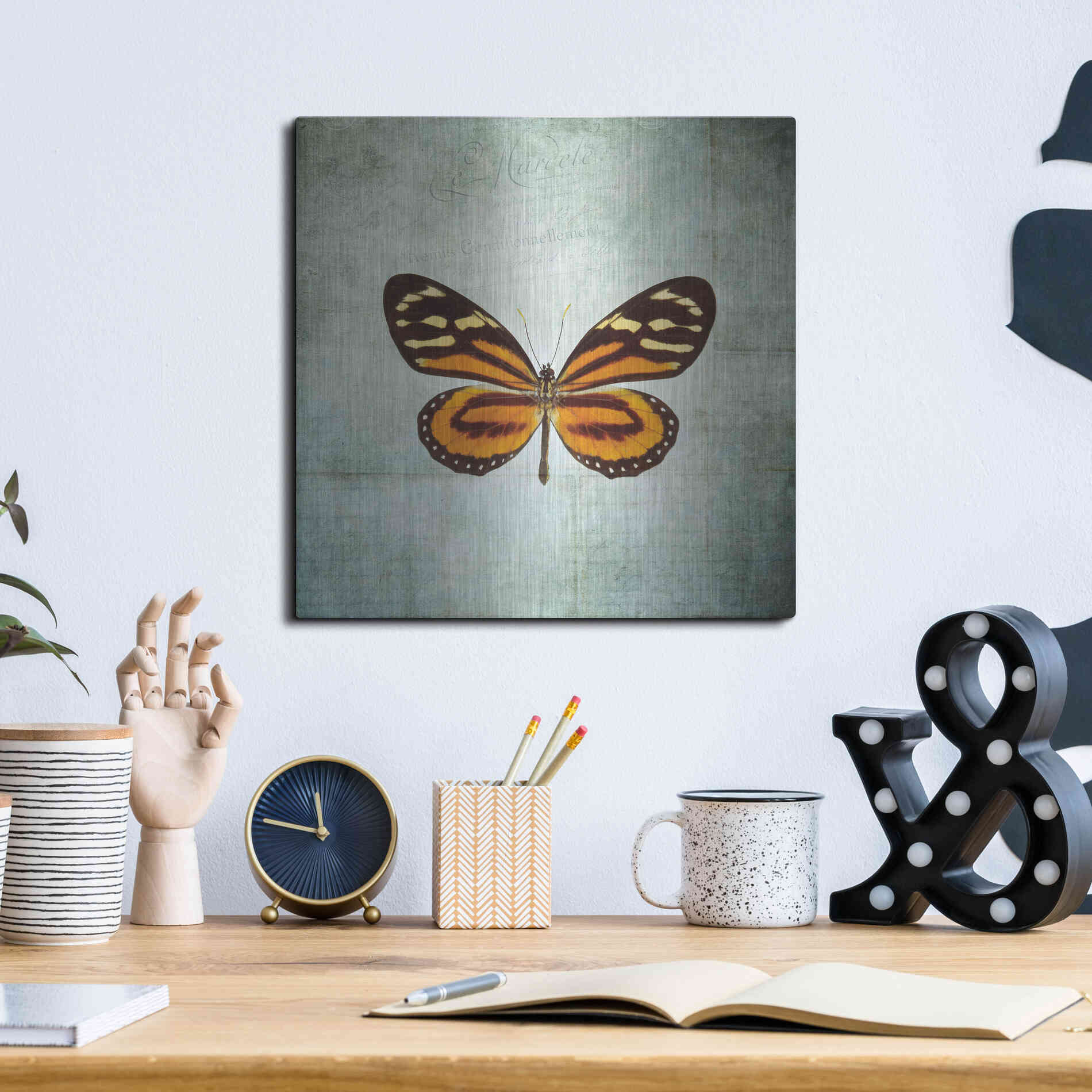 Luxe Metal Art 'French Butterfly VIII' by Debra Van Swearingen, Metal Wall Art,12x12