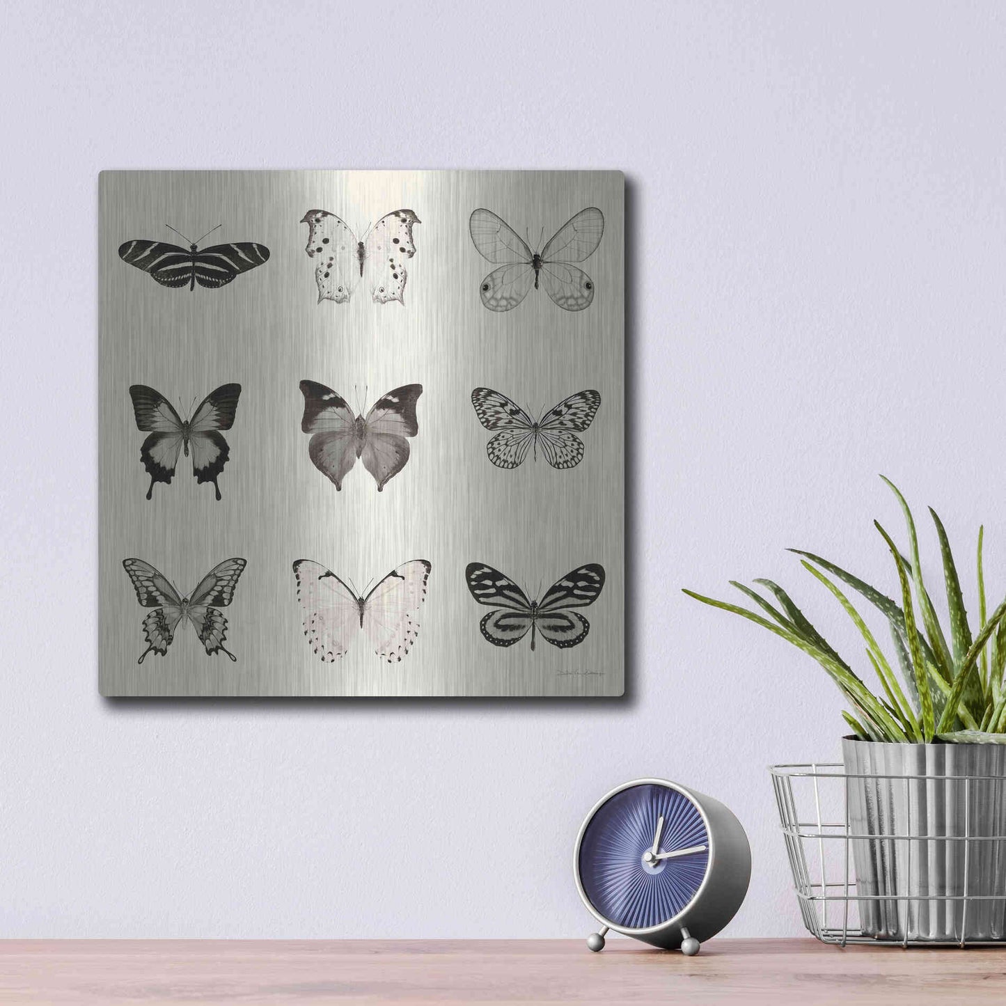 Luxe Metal Art 'Butterfly BW 9 Patch' by Debra Van Swearingen, Metal Wall Art,12x12