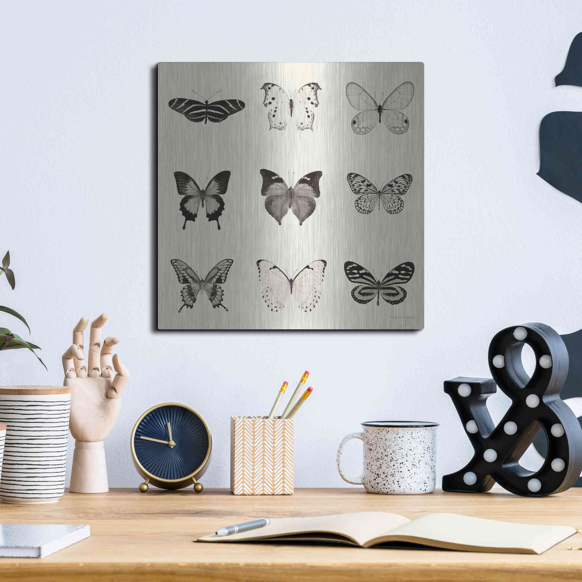 Luxe Metal Art 'Butterfly BW 9 Patch' by Debra Van Swearingen, Metal Wall Art,12x12