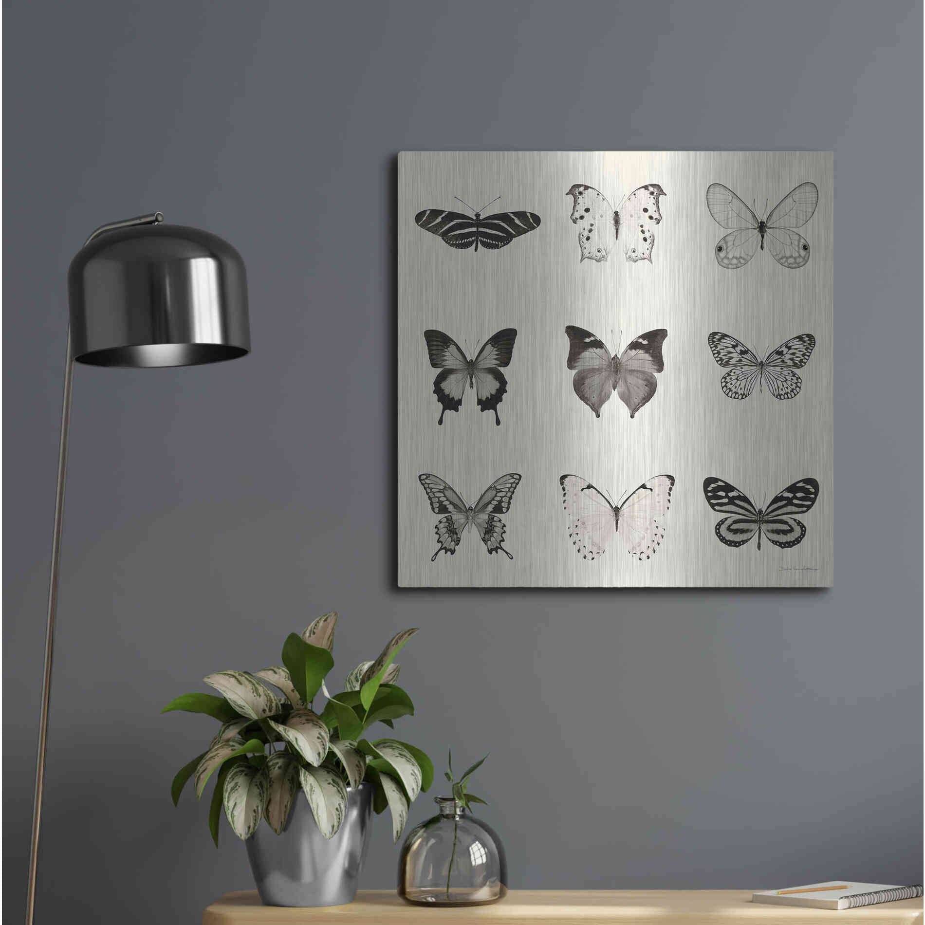 Luxe Metal Art 'Butterfly BW 9 Patch' by Debra Van Swearingen, Metal Wall Art,24x24