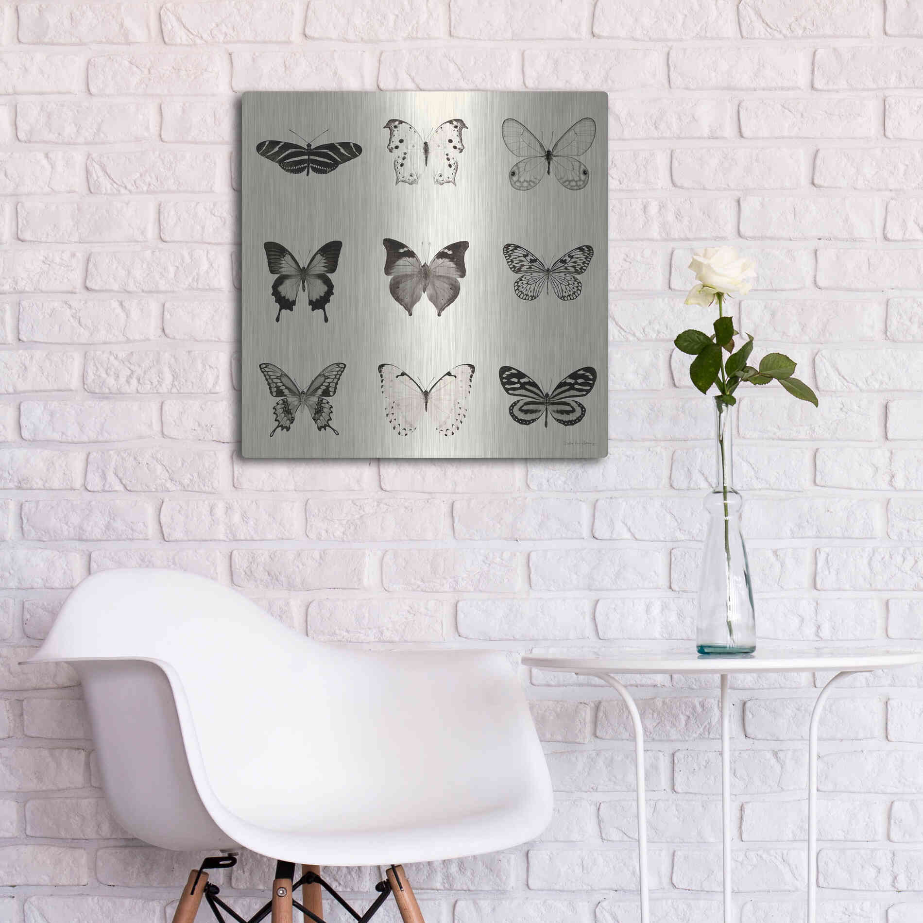 Luxe Metal Art 'Butterfly BW 9 Patch' by Debra Van Swearingen, Metal Wall Art,24x24