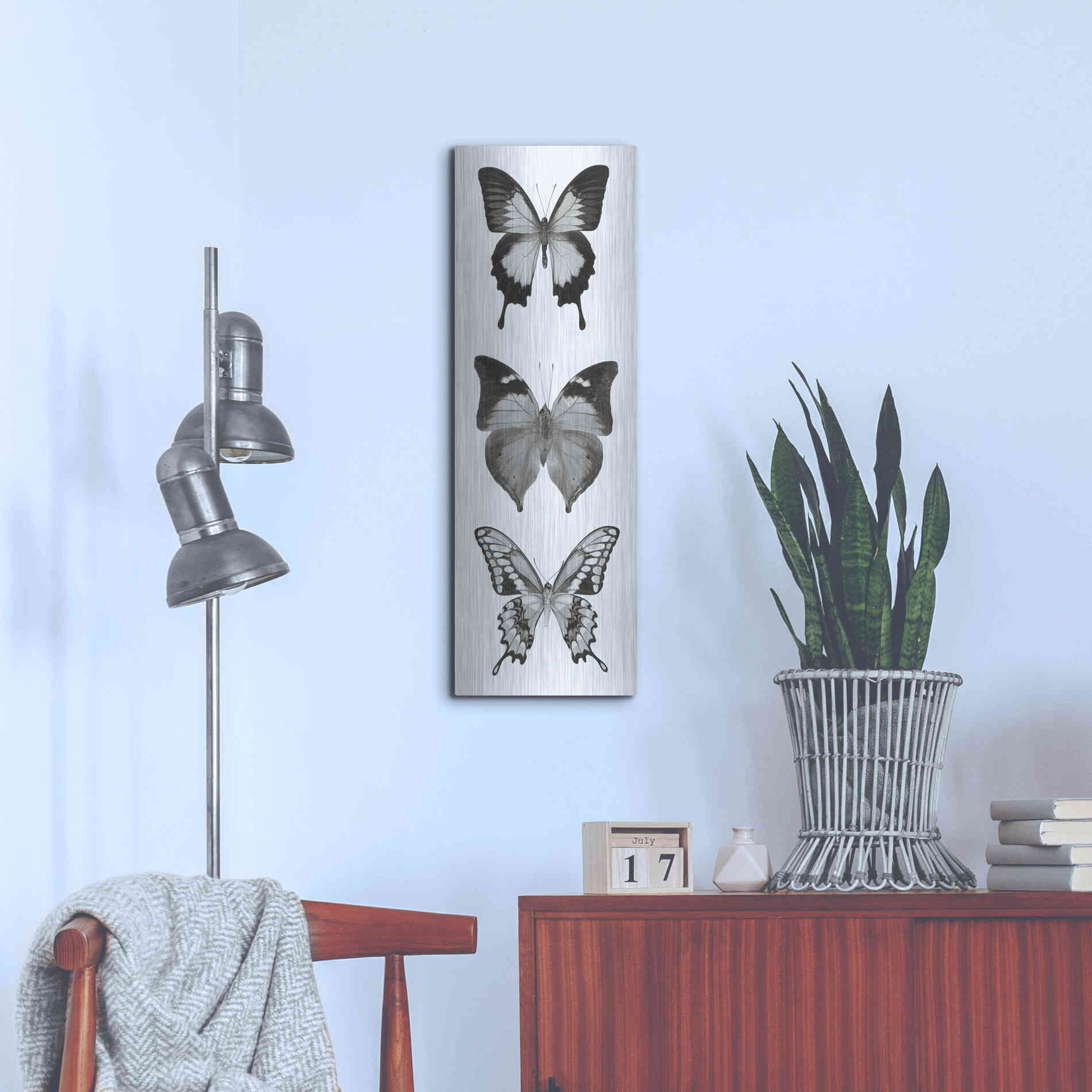 Luxe Metal Art 'Butterfly BW Panel I' by Debra Van Swearingen, Metal Wall Art,12x36
