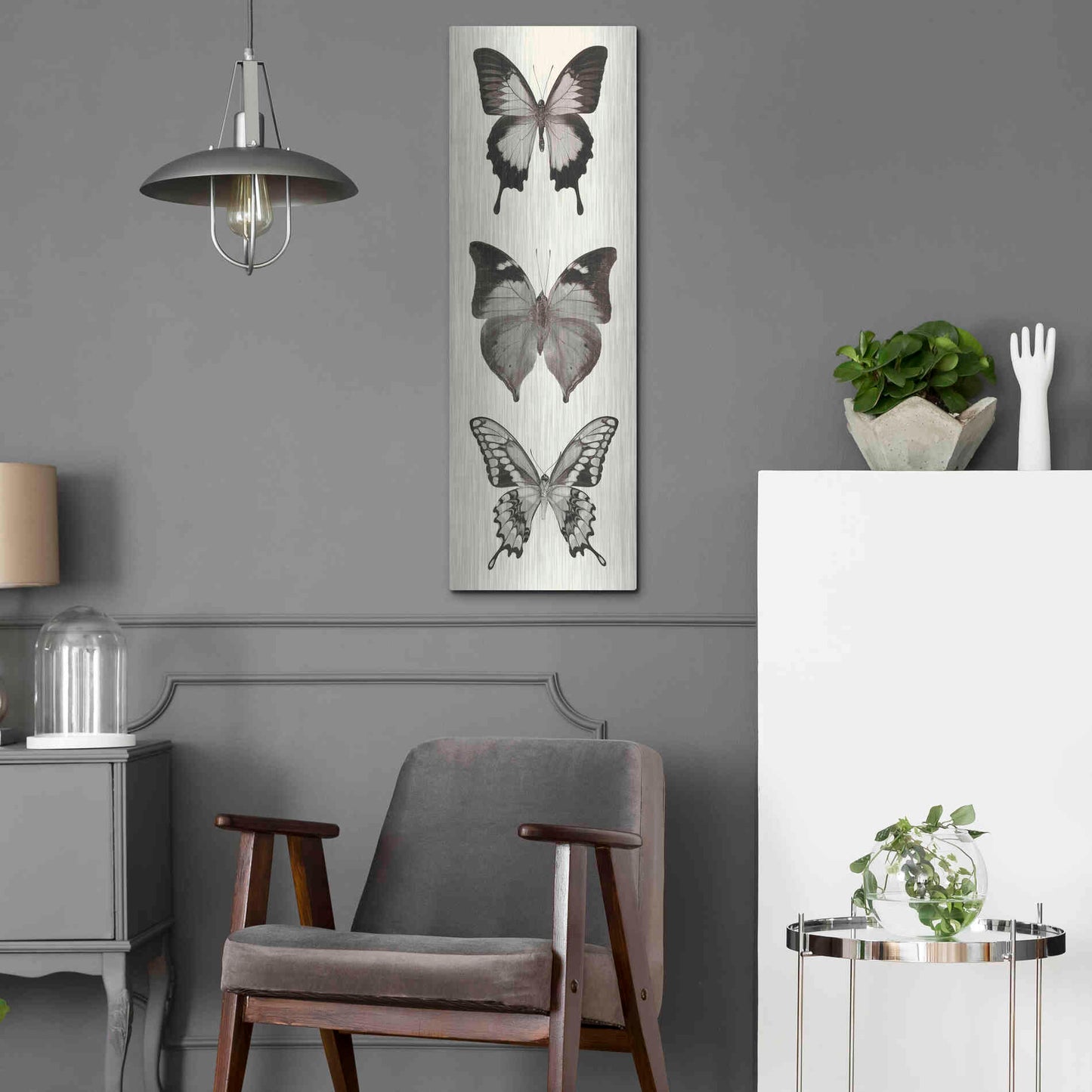 Luxe Metal Art 'Butterfly BW Panel I' by Debra Van Swearingen, Metal Wall Art,12x36