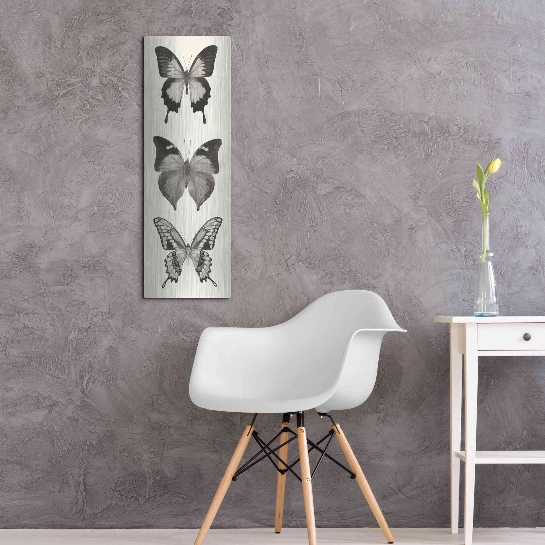 Luxe Metal Art 'Butterfly BW Panel I' by Debra Van Swearingen, Metal Wall Art,12x36