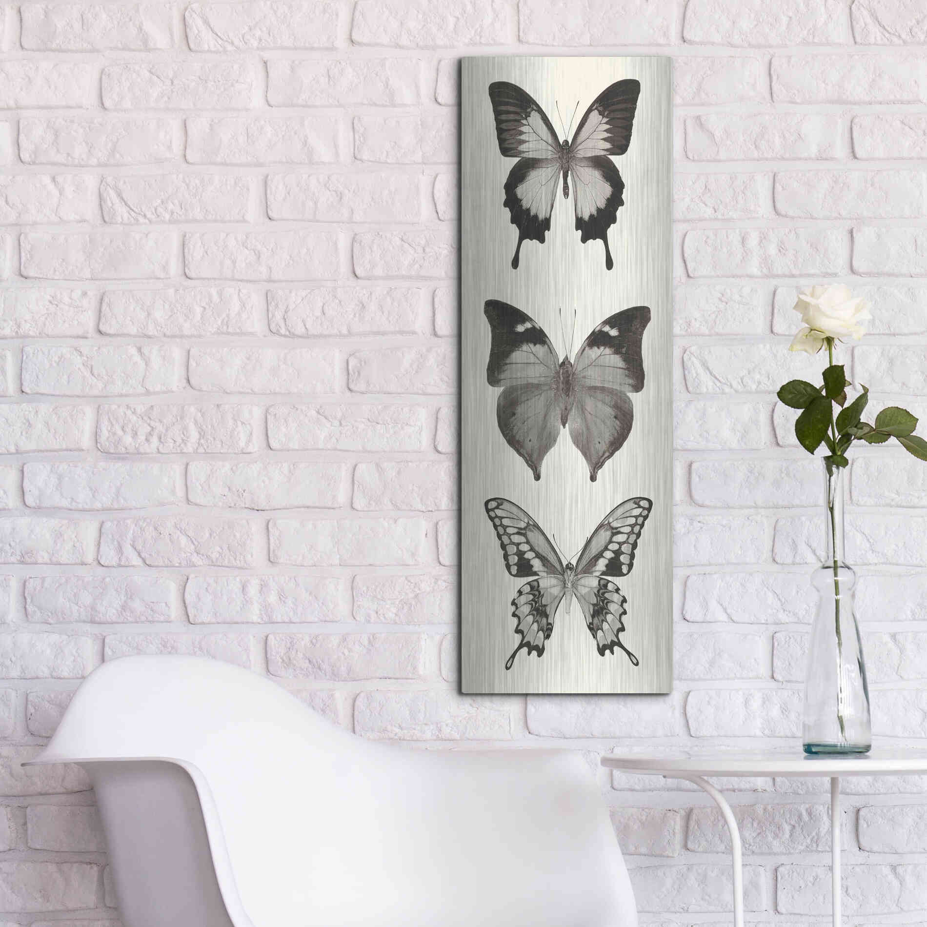 Luxe Metal Art 'Butterfly BW Panel I' by Debra Van Swearingen, Metal Wall Art,12x36
