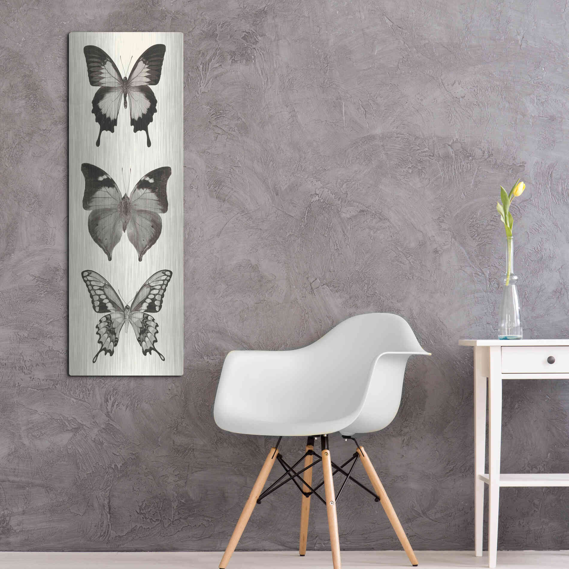 Luxe Metal Art 'Butterfly BW Panel I' by Debra Van Swearingen, Metal Wall Art,16x48