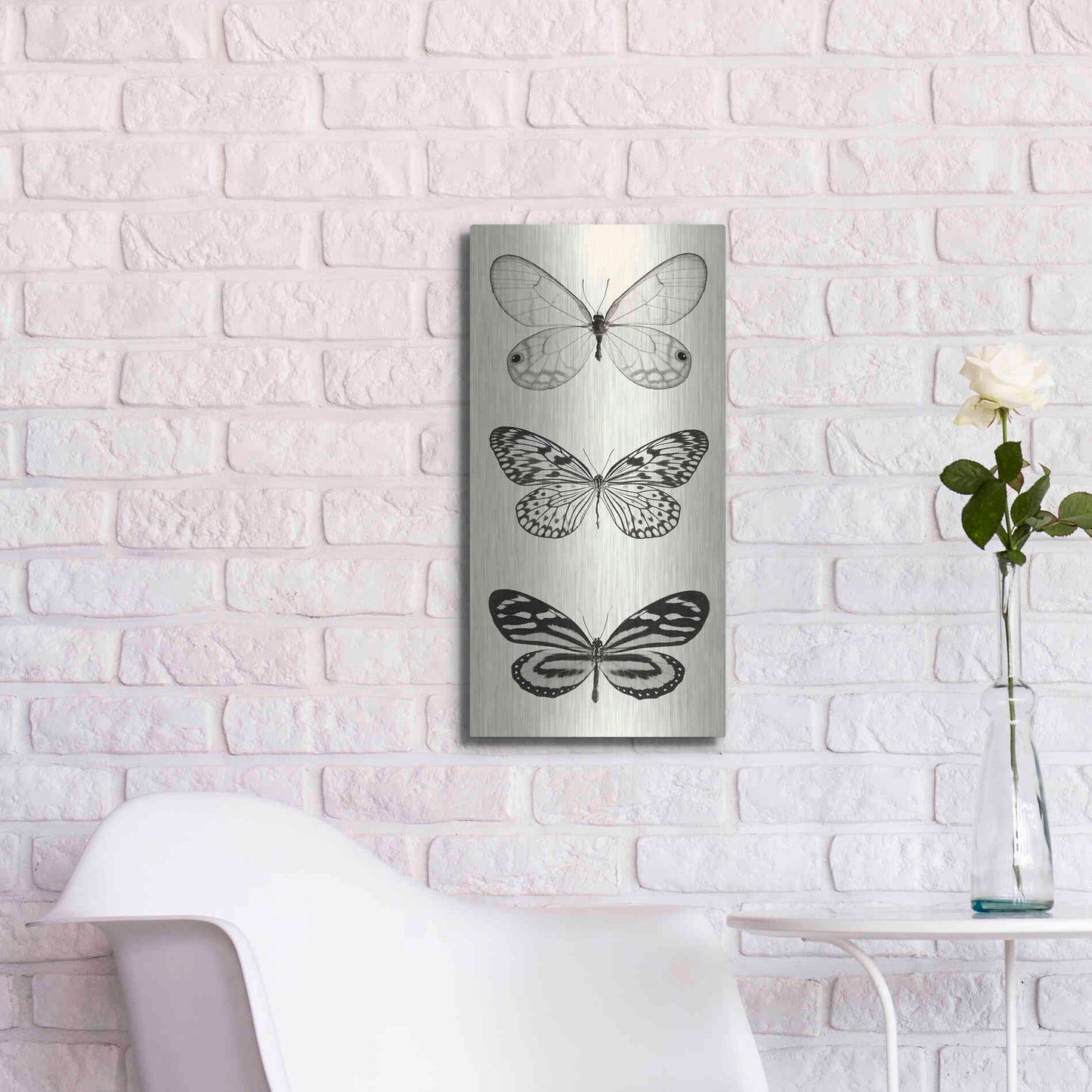 Luxe Metal Art 'Butterfly BW Panel II' by Debra Van Swearingen, Metal Wall Art,12x24
