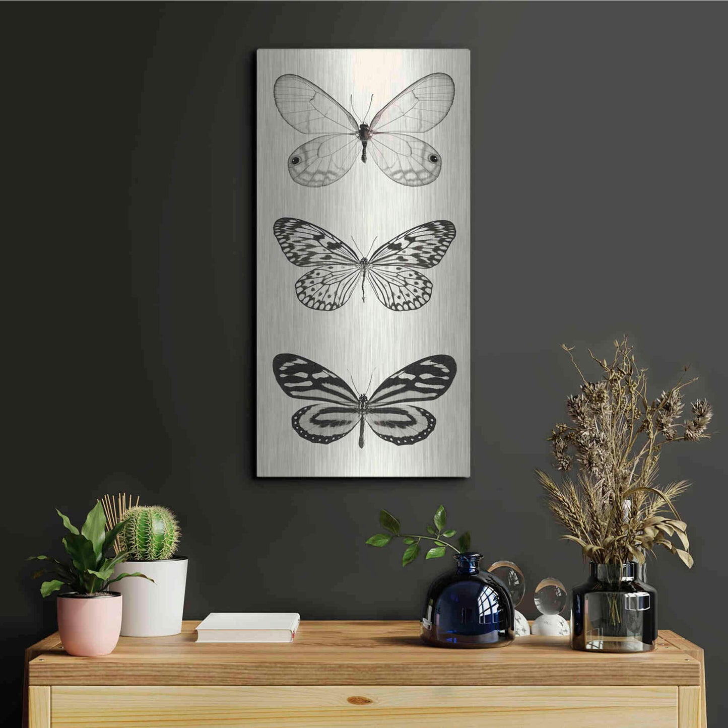 Luxe Metal Art 'Butterfly BW Panel II' by Debra Van Swearingen, Metal Wall Art,12x24