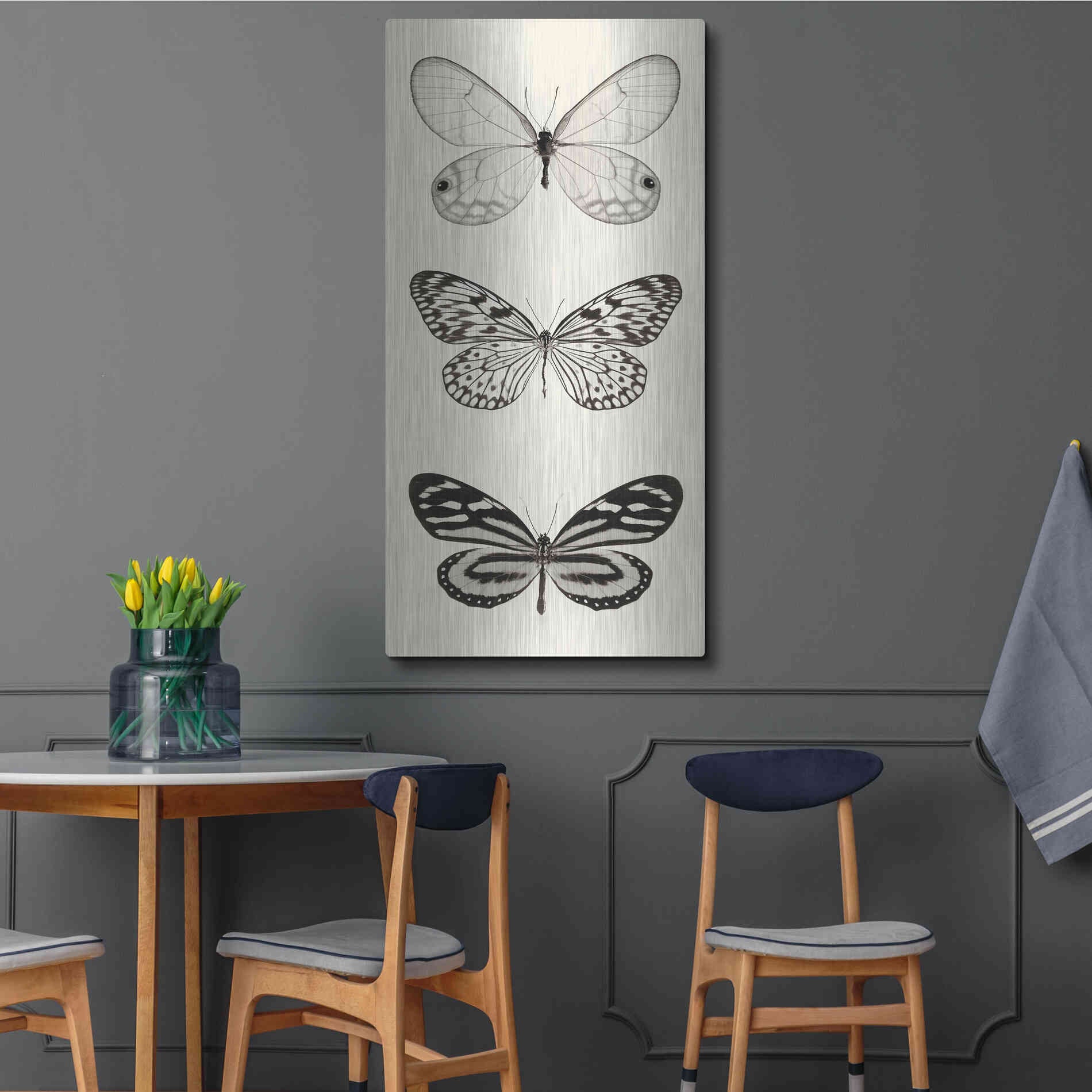 Luxe Metal Art 'Butterfly BW Panel II' by Debra Van Swearingen, Metal Wall Art,24x48
