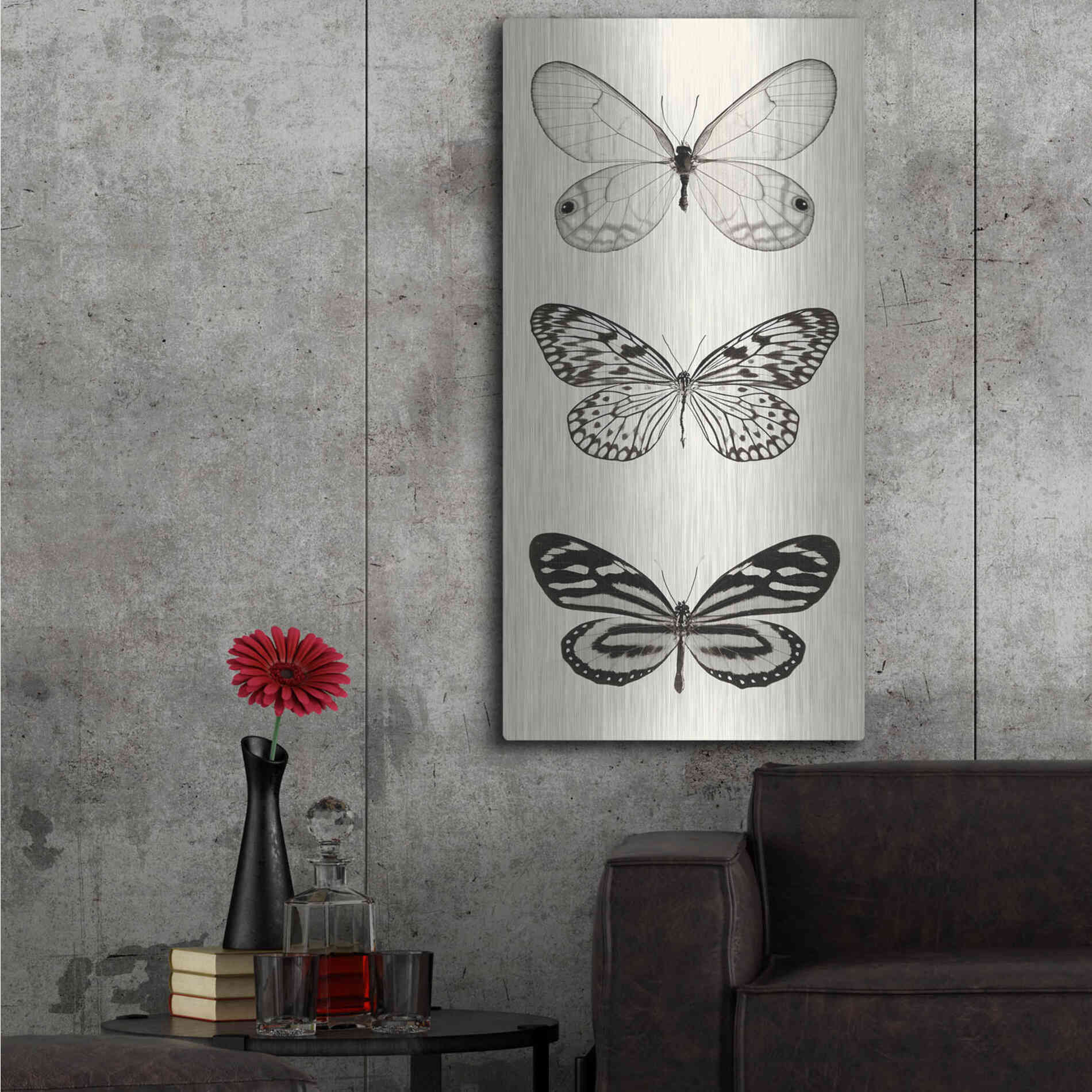 Luxe Metal Art 'Butterfly BW Panel II' by Debra Van Swearingen, Metal Wall Art,24x48