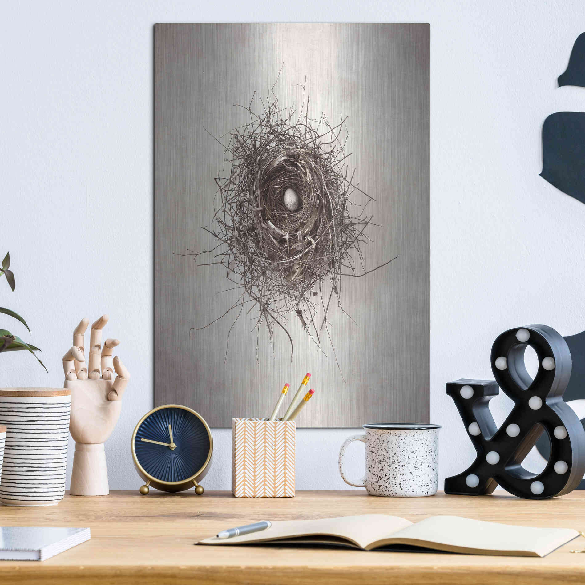 Luxe Metal Art 'Nest I' by Debra Van Swearingen, Metal Wall Art,12x16