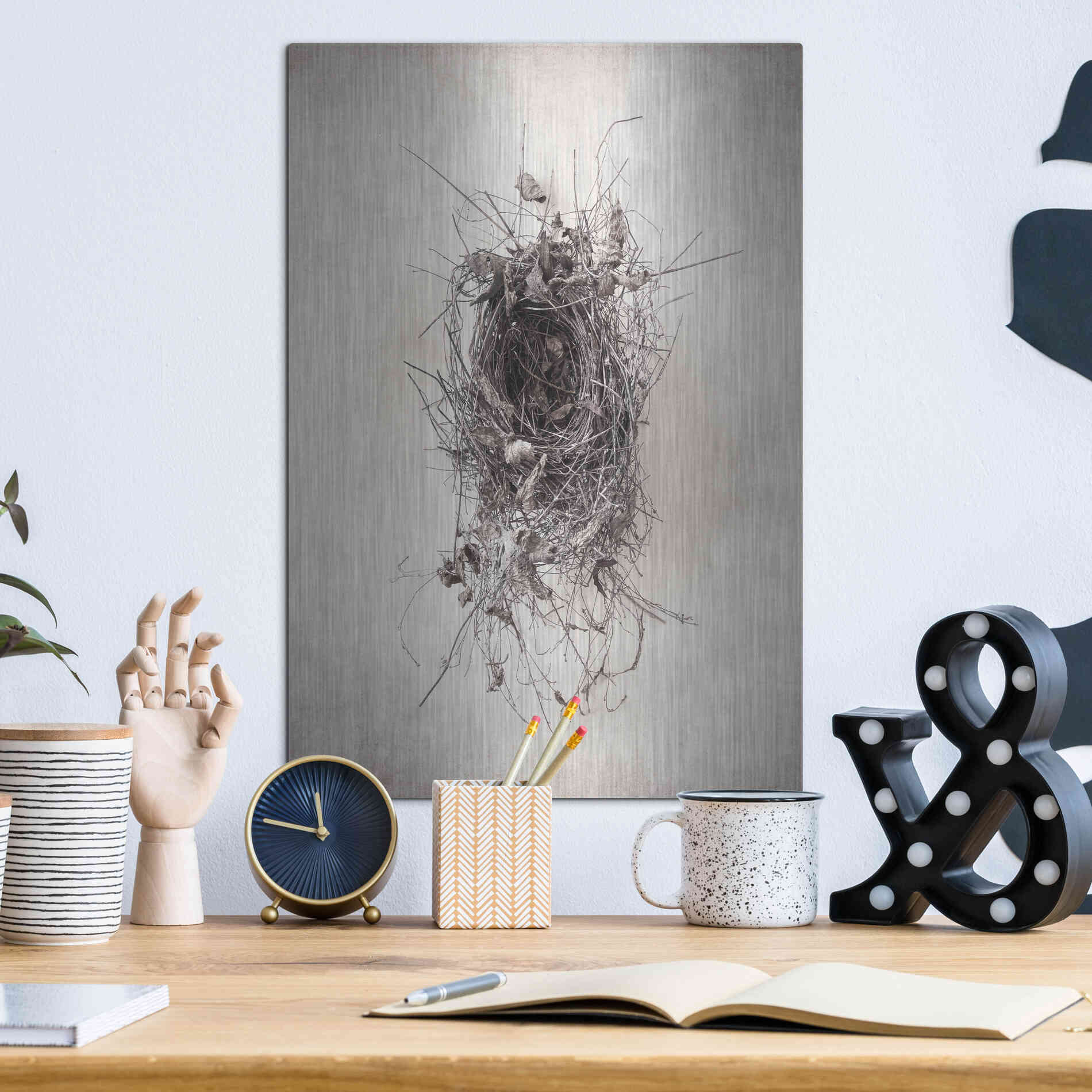 Luxe Metal Art 'Nest II' by Debra Van Swearingen, Metal Wall Art,12x16