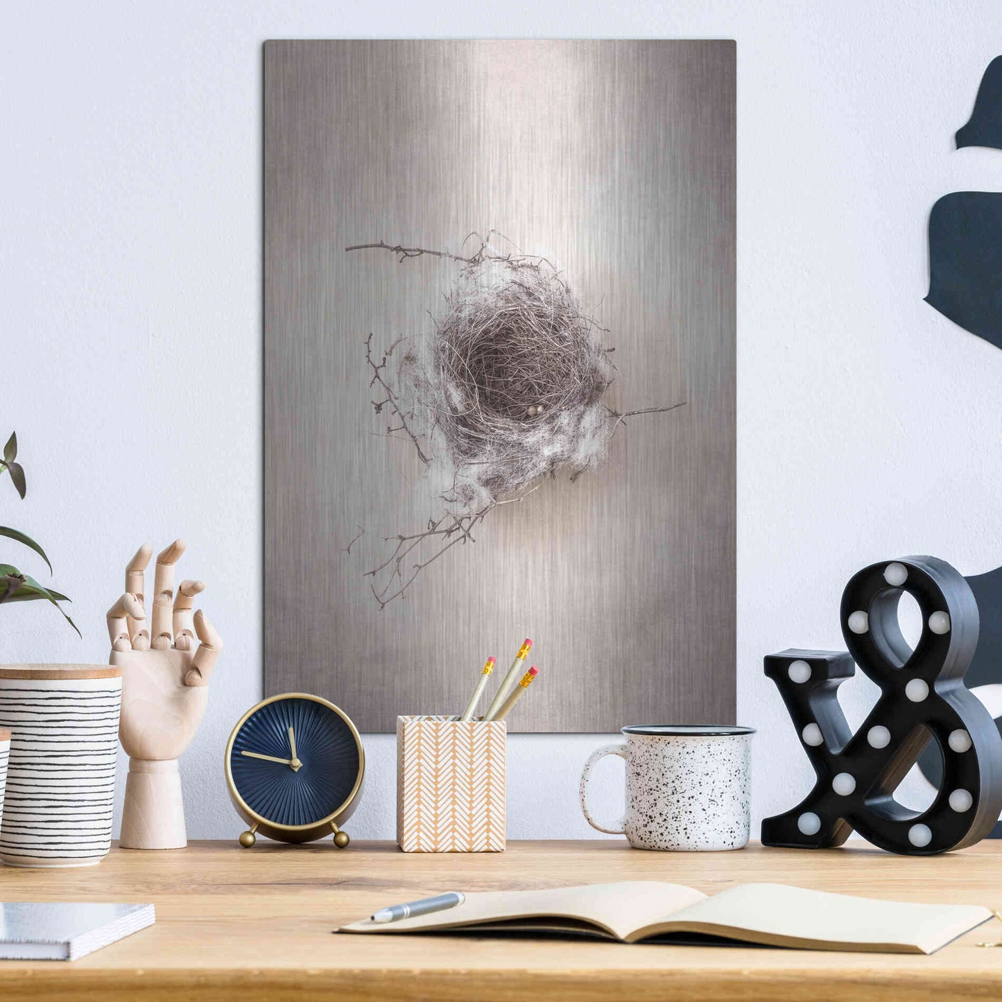Luxe Metal Art 'Nest III' by Debra Van Swearingen, Metal Wall Art,12x16