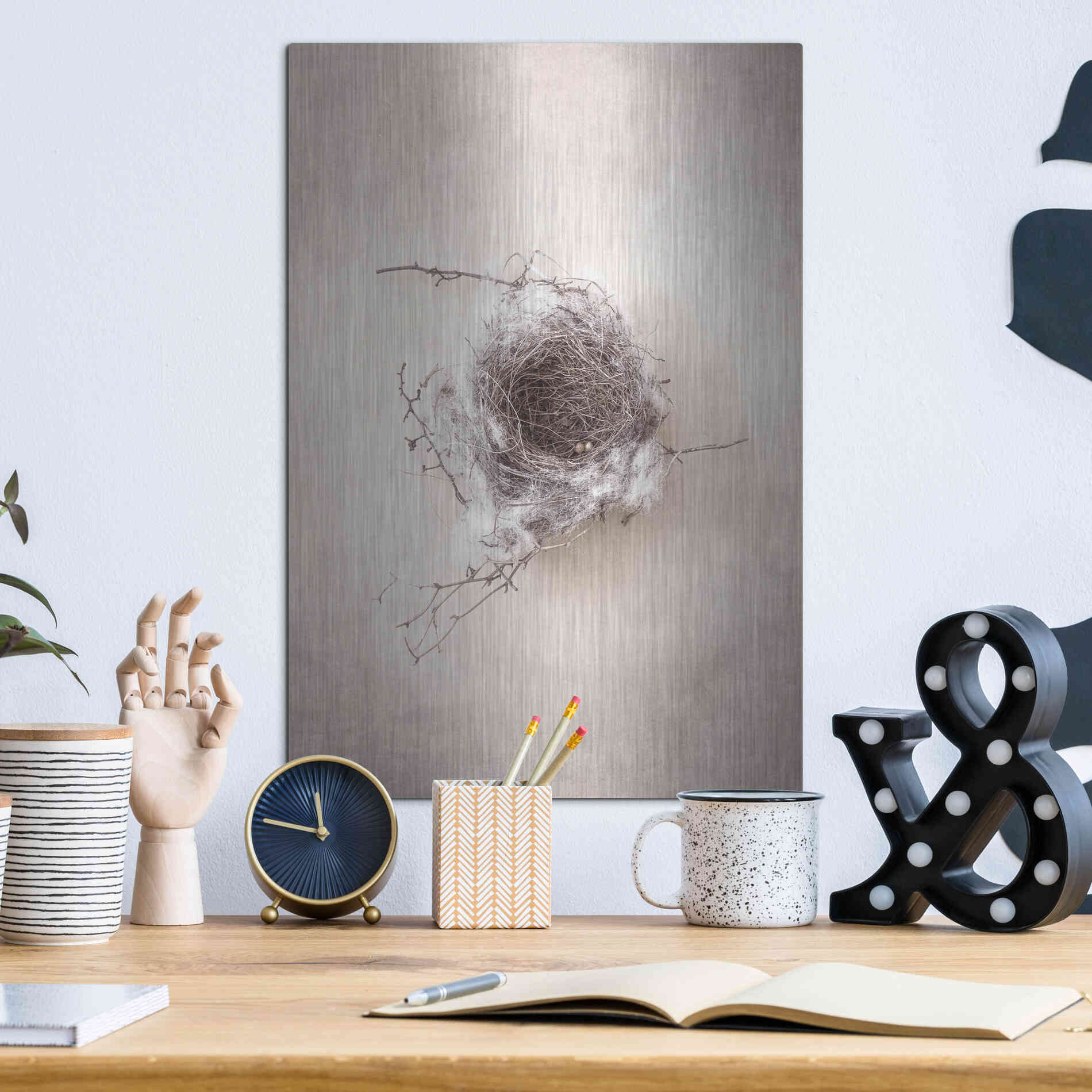 Luxe Metal Art 'Nest III' by Debra Van Swearingen, Metal Wall Art,12x16