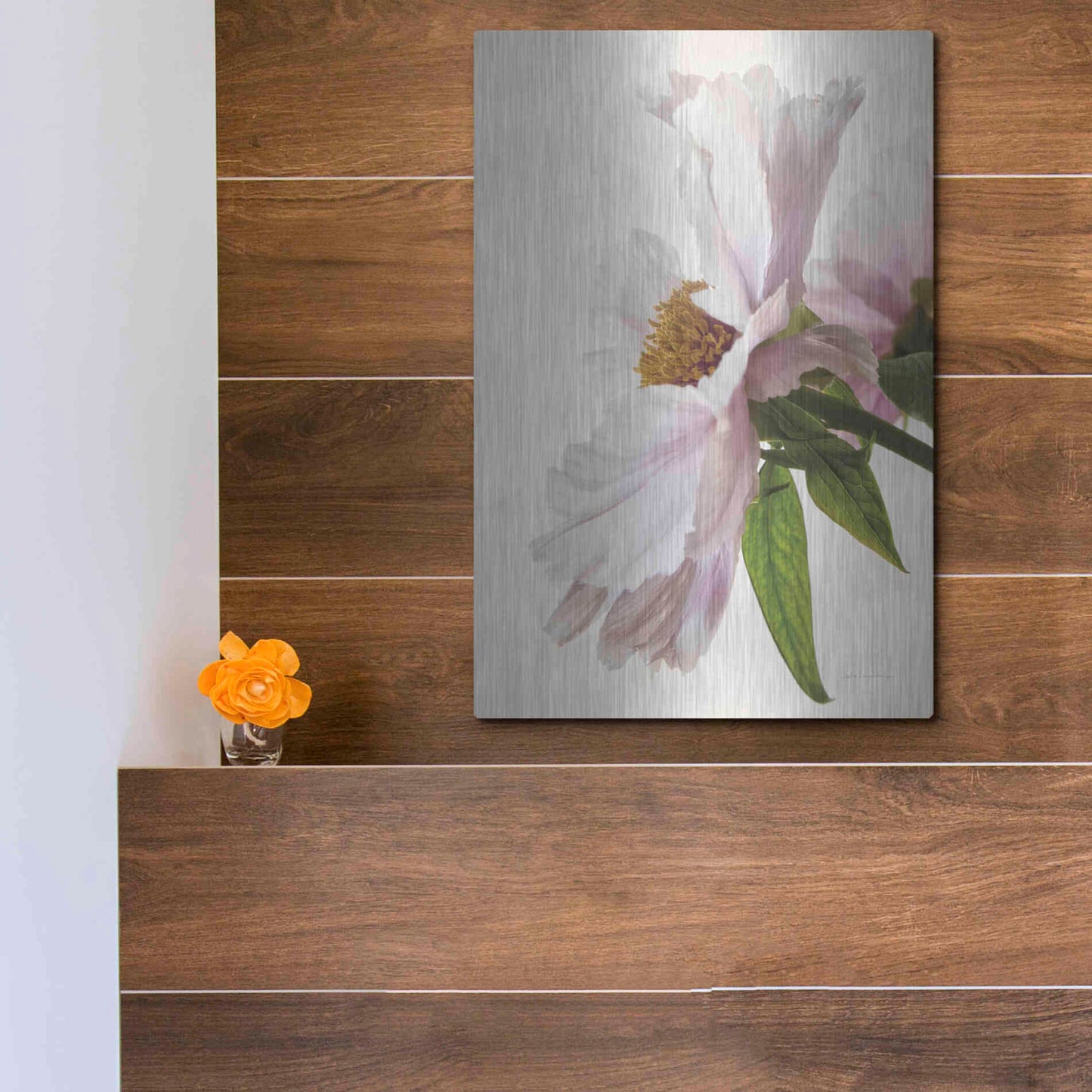 Luxe Metal Art 'Translucent Peony IV' by Debra Van Swearingen, Metal Wall Art,12x16