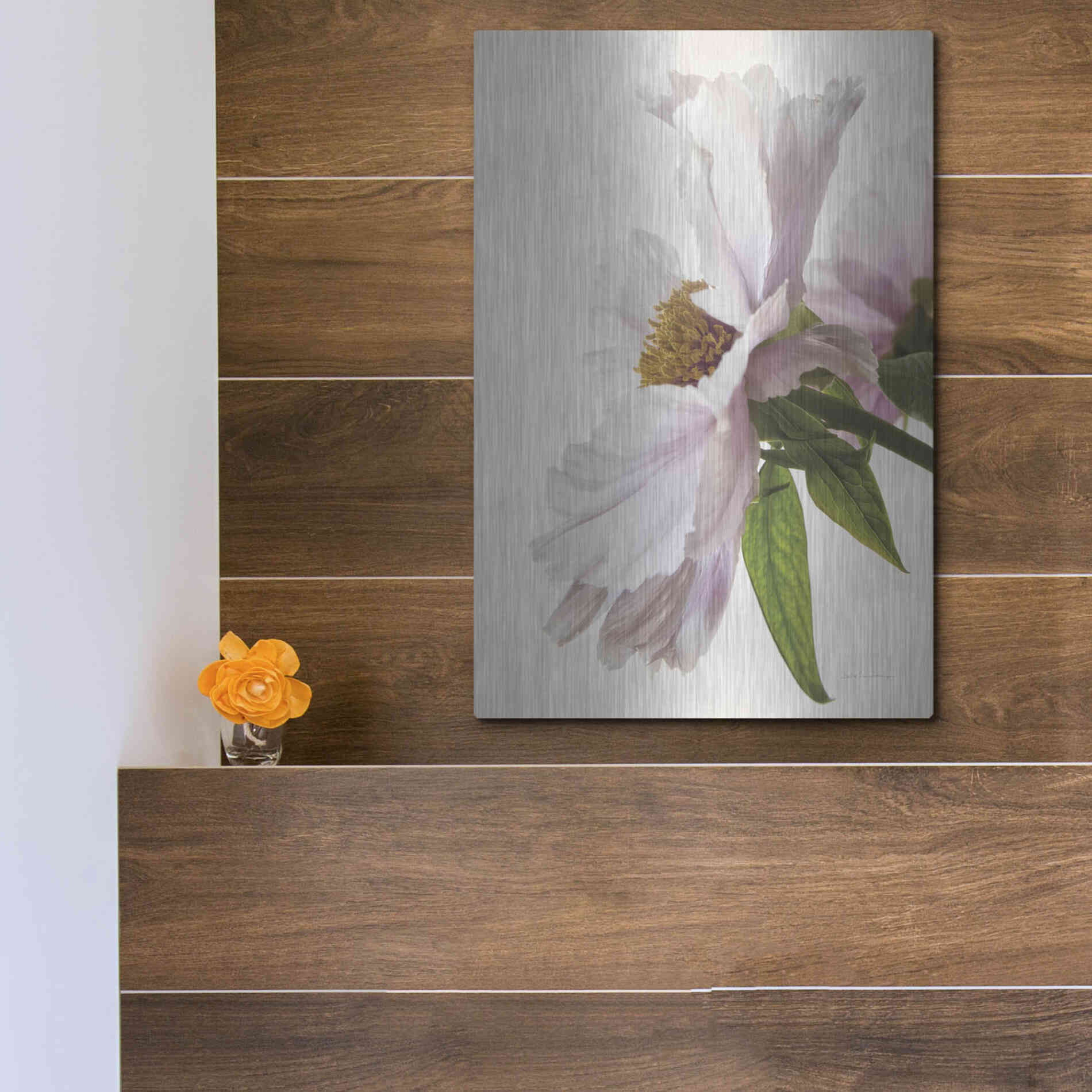 Luxe Metal Art 'Translucent Peony IV' by Debra Van Swearingen, Metal Wall Art,12x16