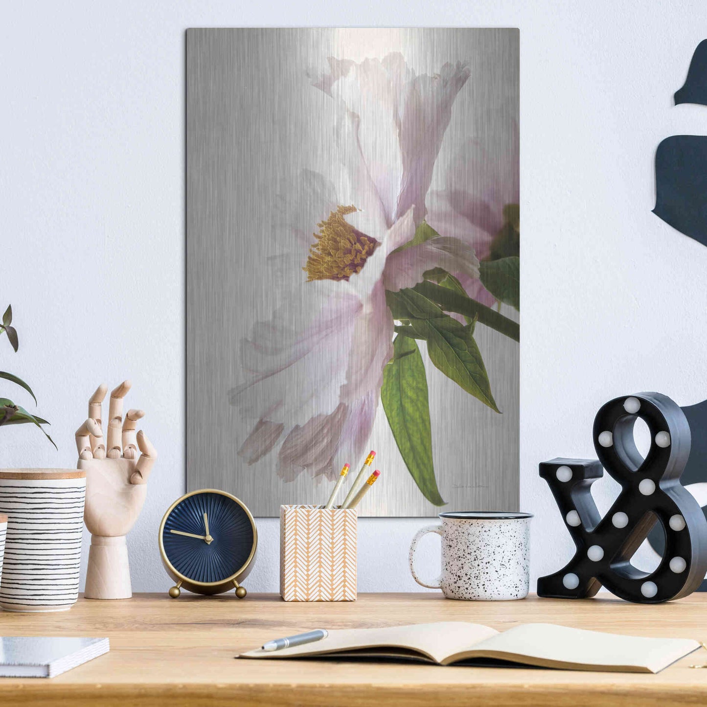 Luxe Metal Art 'Translucent Peony IV' by Debra Van Swearingen, Metal Wall Art,12x16