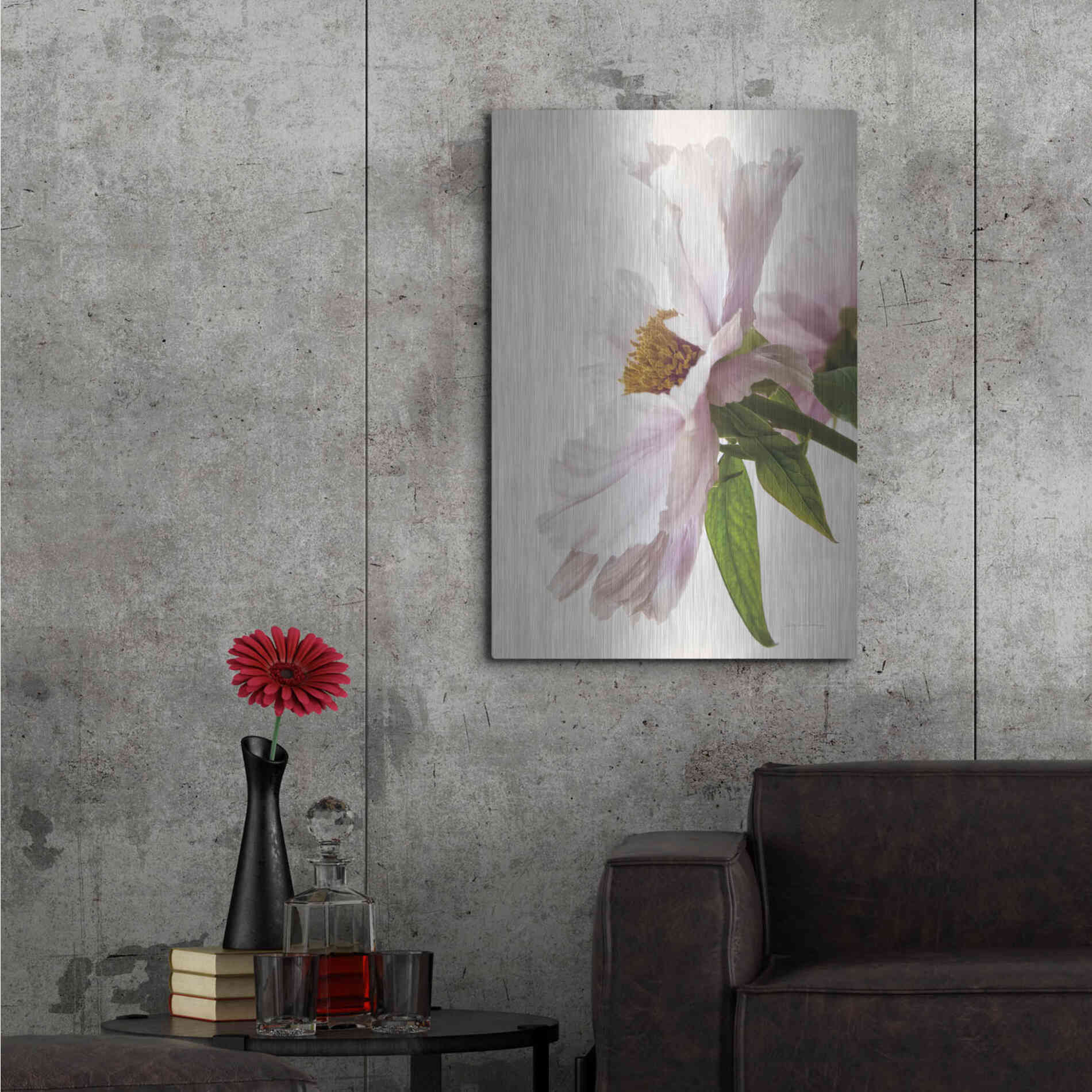 Luxe Metal Art 'Translucent Peony IV' by Debra Van Swearingen, Metal Wall Art,24x36