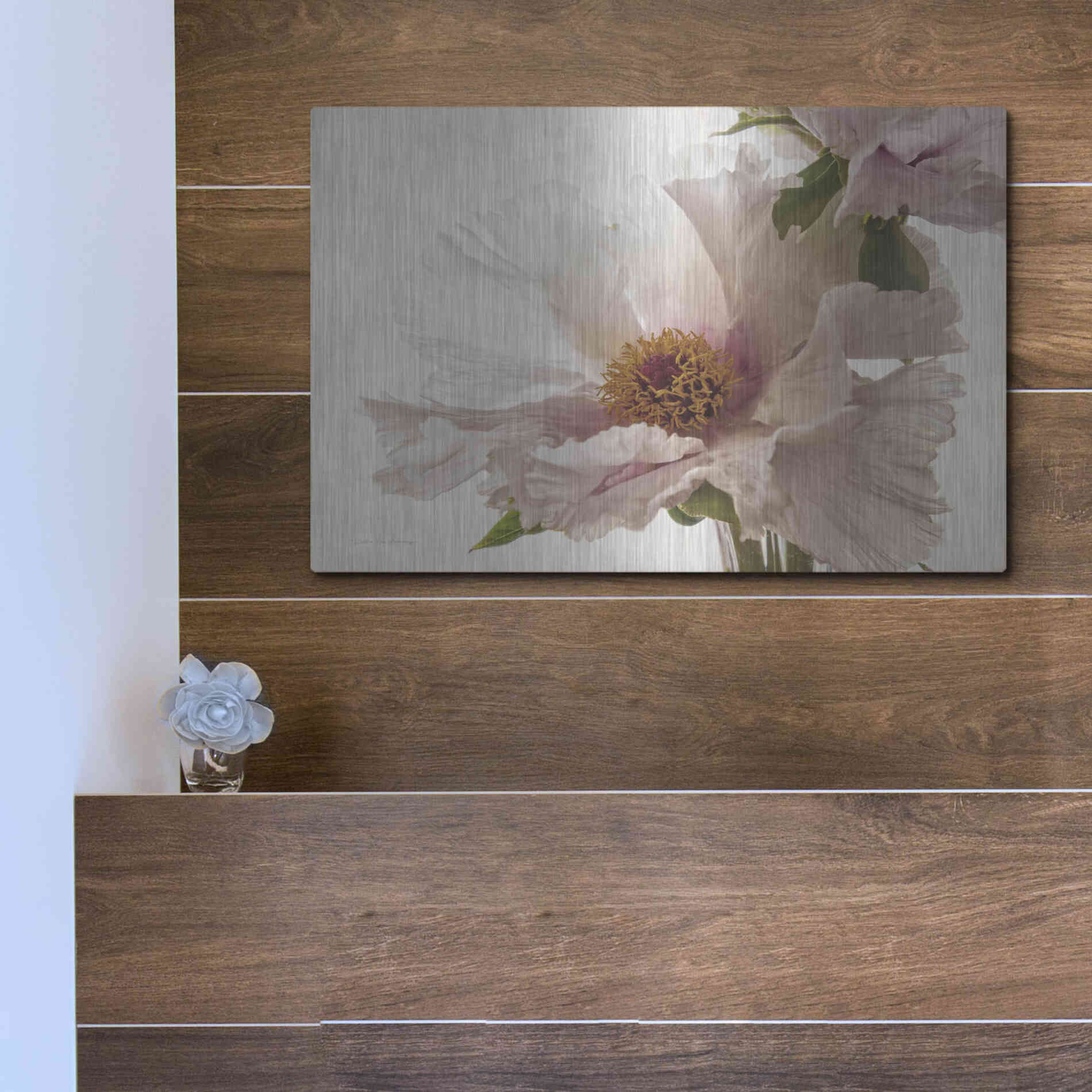 Luxe Metal Art 'Translucent Peony V' by Debra Van Swearingen, Metal Wall Art,16x12