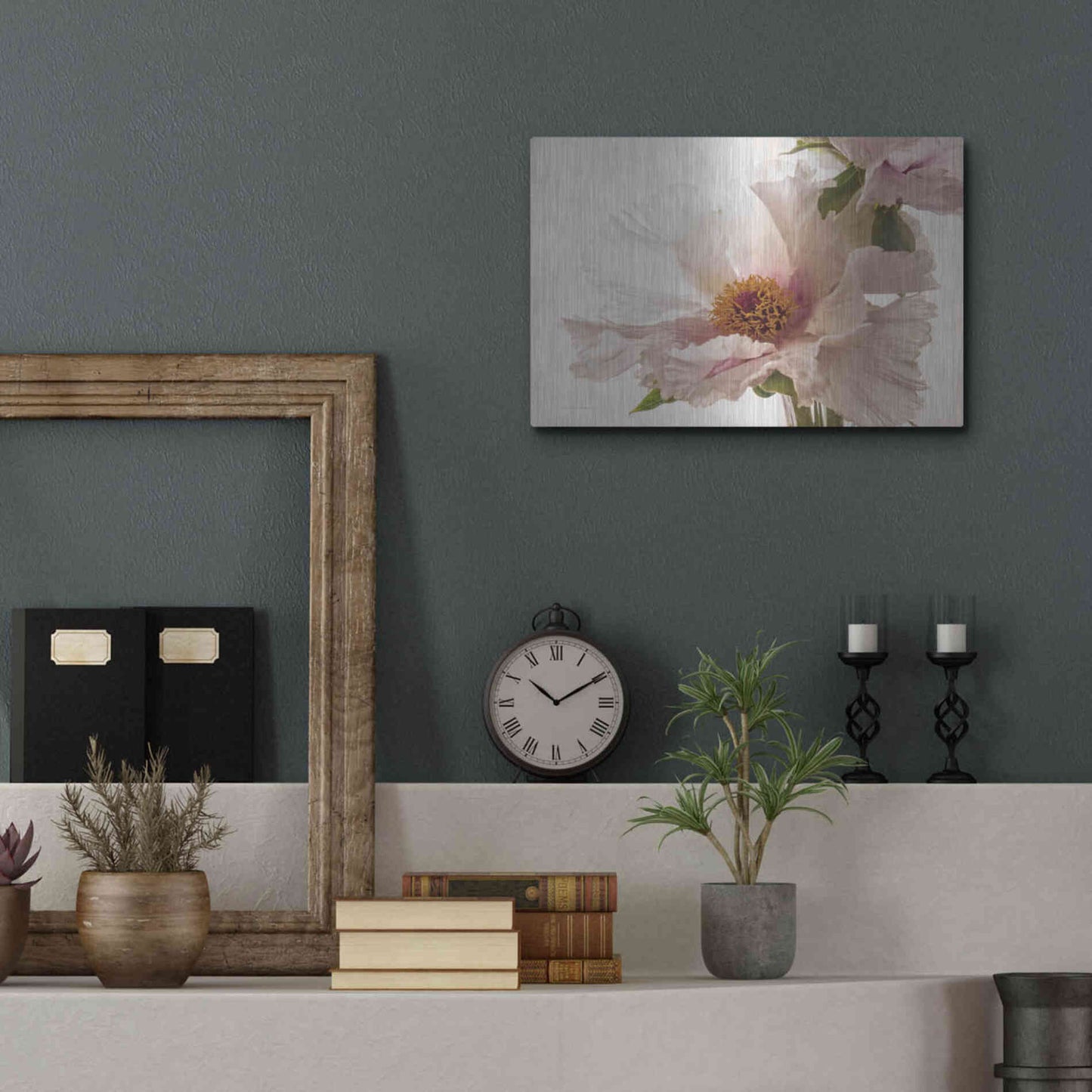 Luxe Metal Art 'Translucent Peony V' by Debra Van Swearingen, Metal Wall Art,16x12