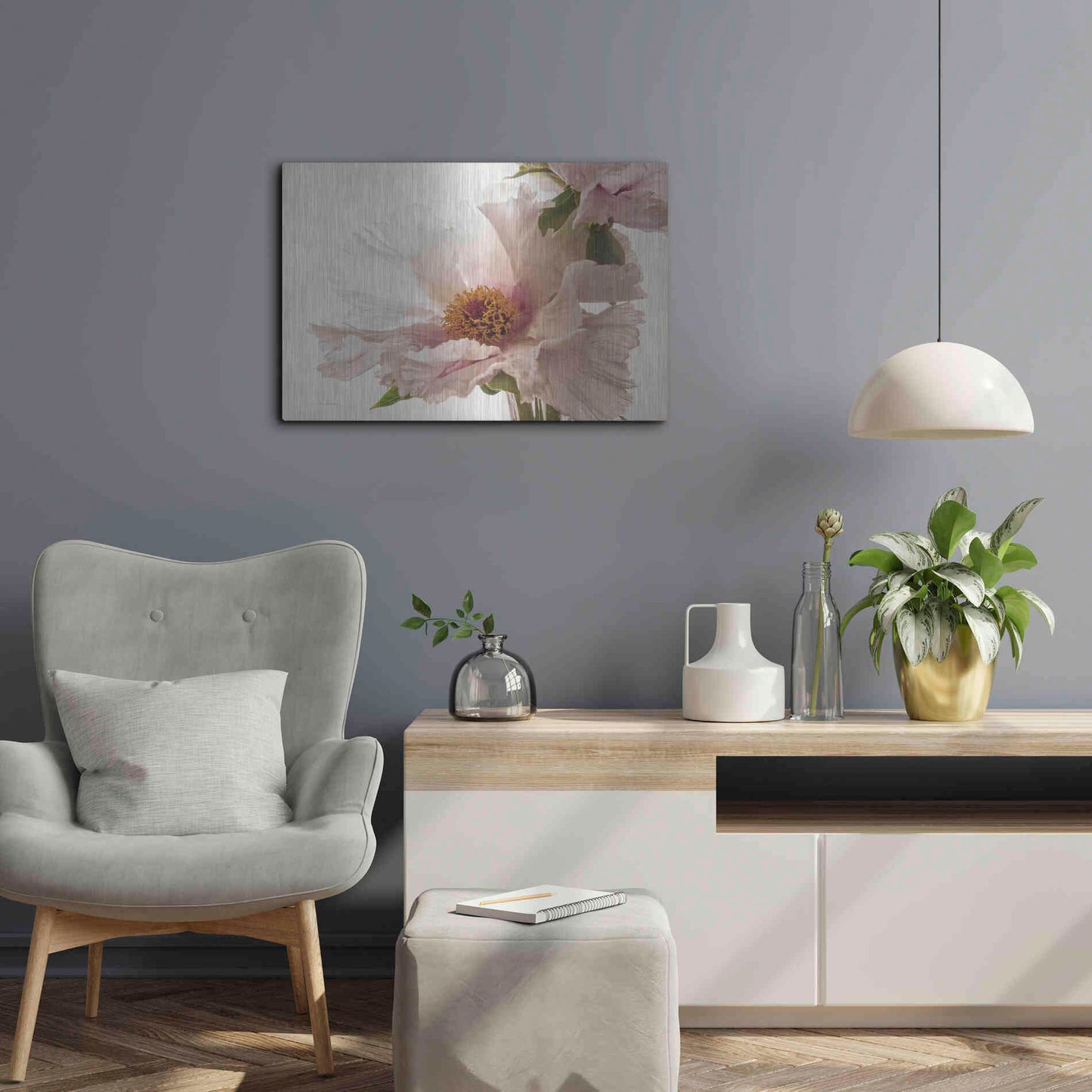 Luxe Metal Art 'Translucent Peony V' by Debra Van Swearingen, Metal Wall Art,24x16