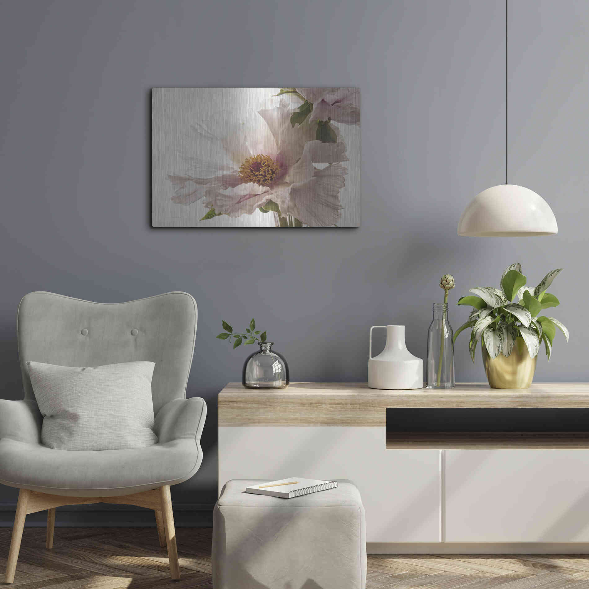 Luxe Metal Art 'Translucent Peony V' by Debra Van Swearingen, Metal Wall Art,24x16