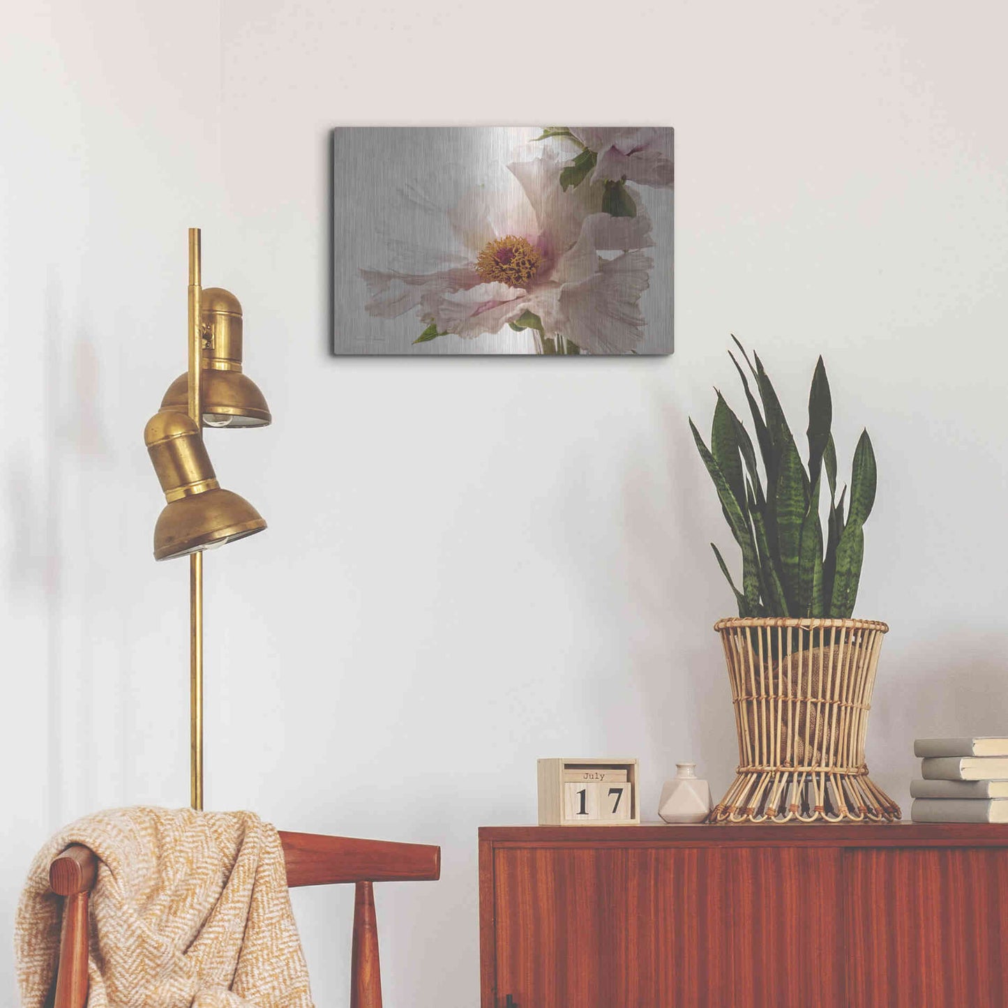 Luxe Metal Art 'Translucent Peony V' by Debra Van Swearingen, Metal Wall Art,24x16