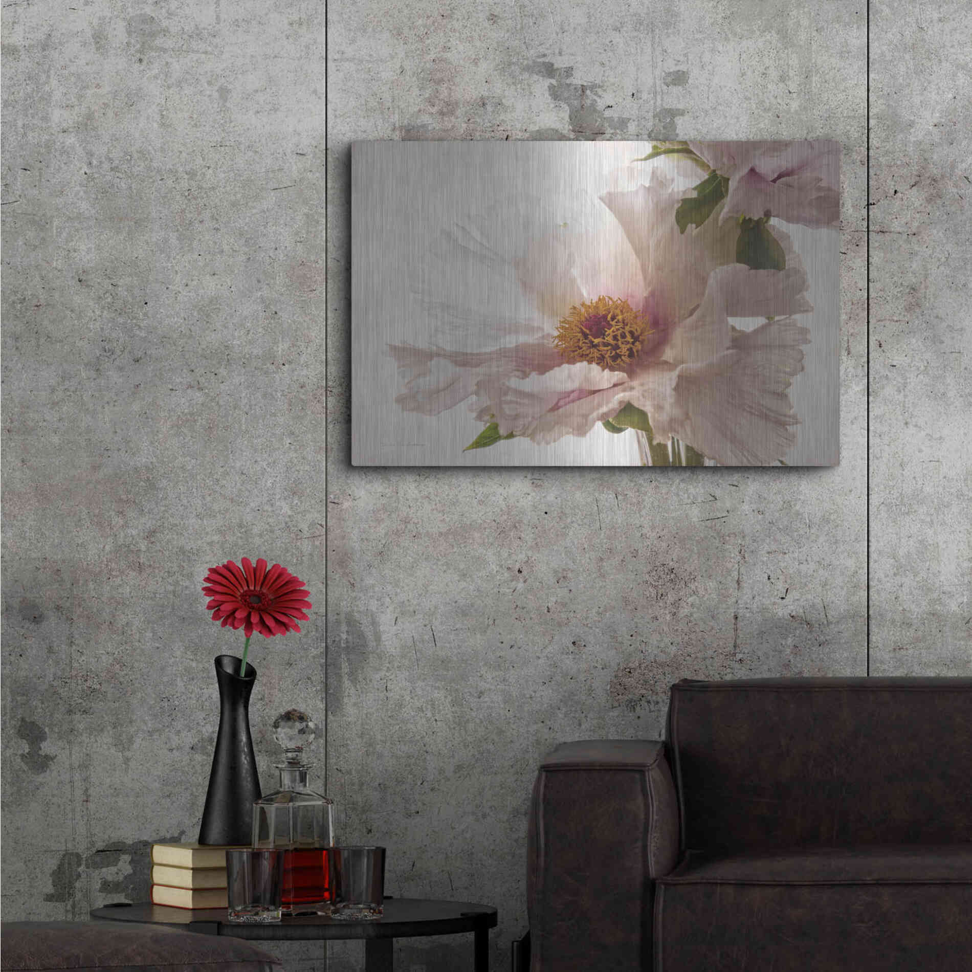 Luxe Metal Art 'Translucent Peony V' by Debra Van Swearingen, Metal Wall Art,36x24