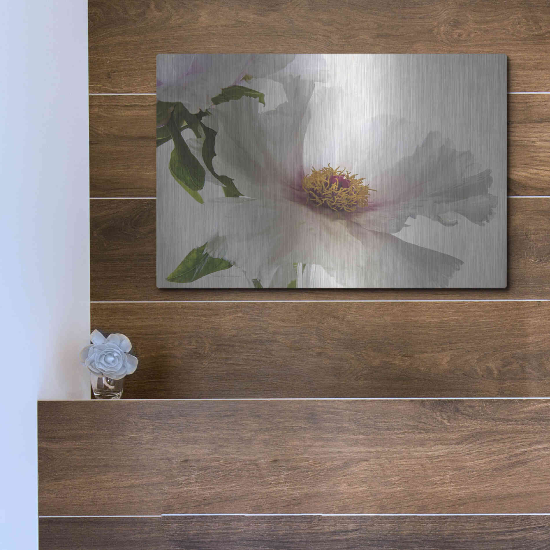 Luxe Metal Art 'Translucent Peony VI' by Debra Van Swearingen, Metal Wall Art,16x12