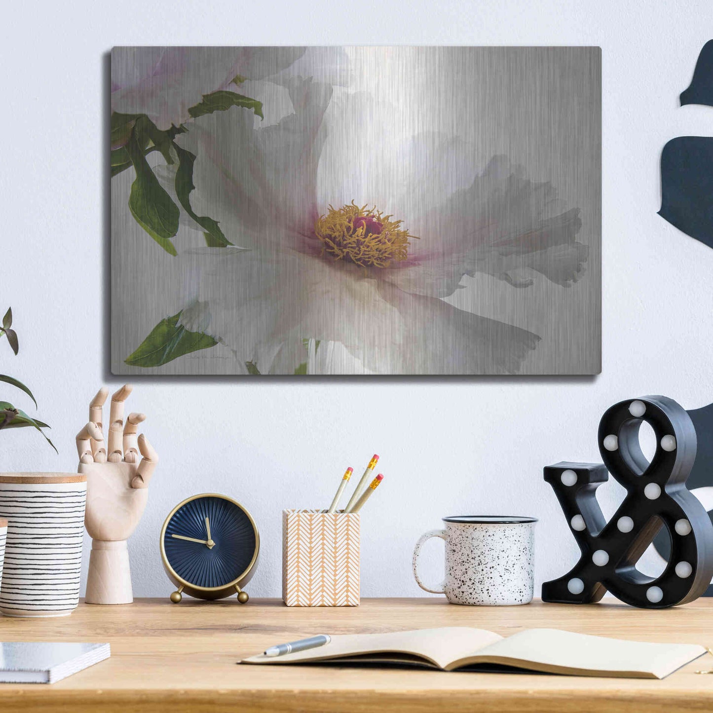 Luxe Metal Art 'Translucent Peony VI' by Debra Van Swearingen, Metal Wall Art,16x12