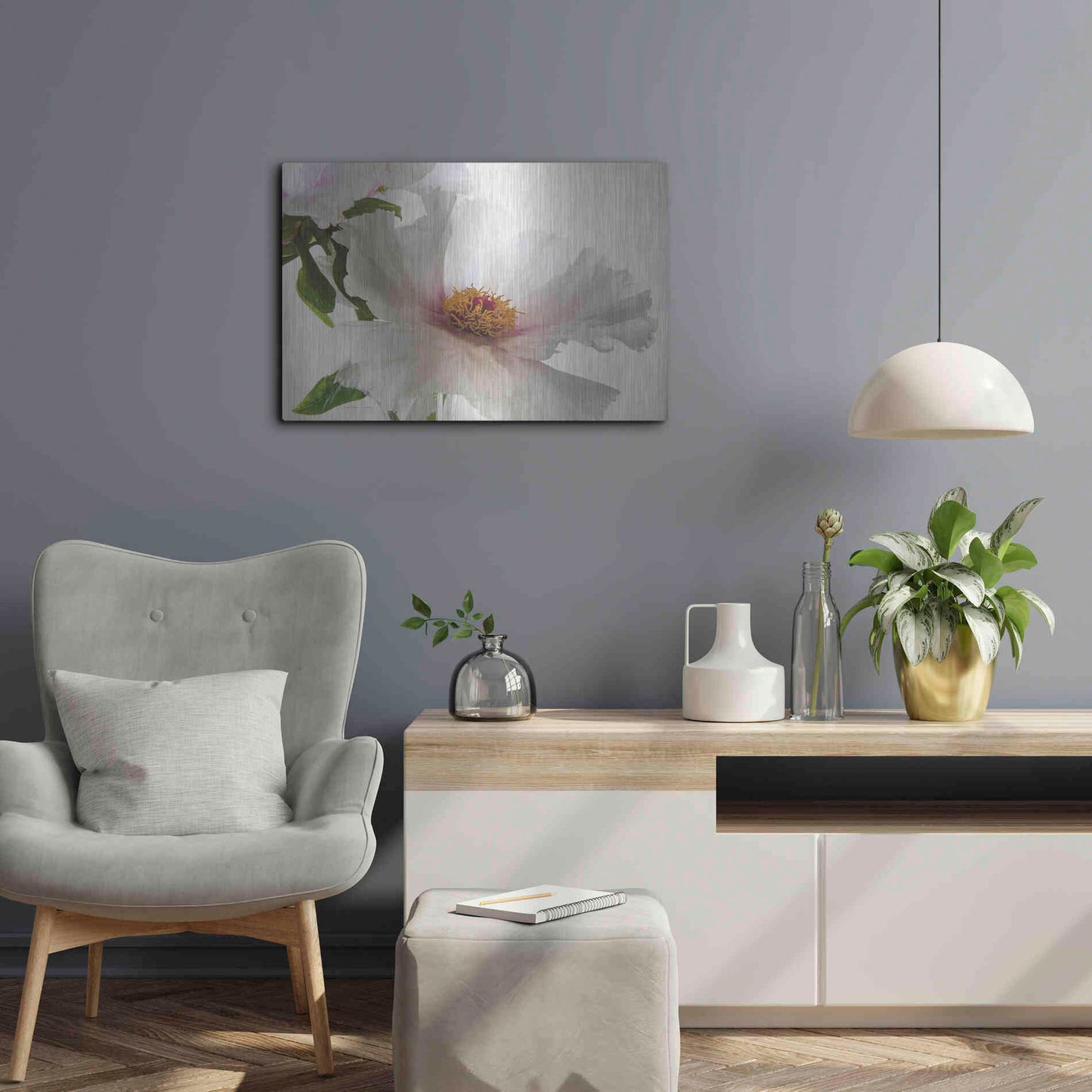 Luxe Metal Art 'Translucent Peony VI' by Debra Van Swearingen, Metal Wall Art,24x16