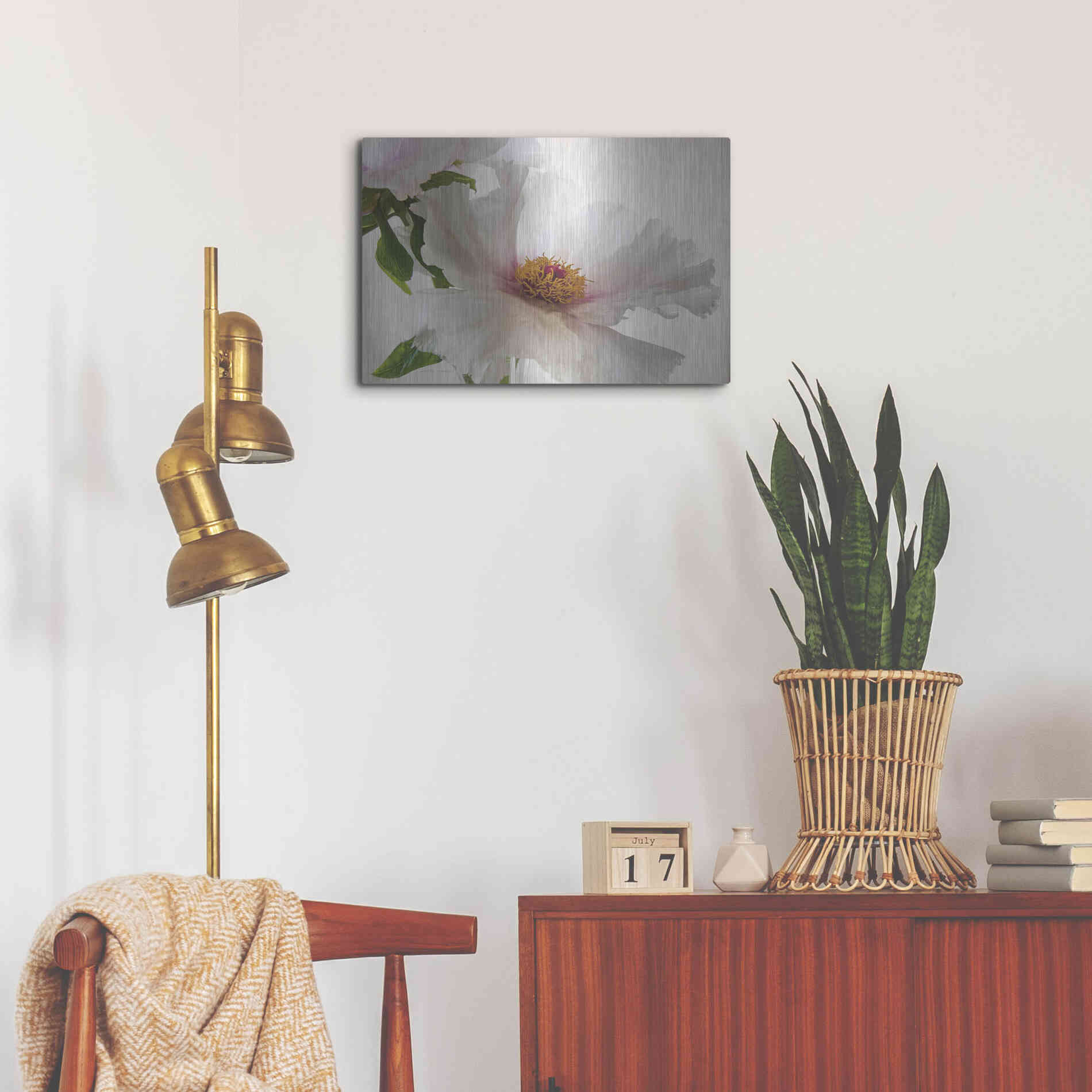 Luxe Metal Art 'Translucent Peony VI' by Debra Van Swearingen, Metal Wall Art,24x16