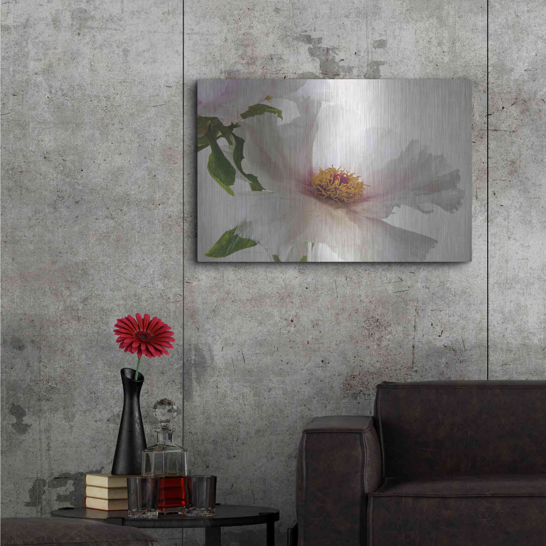 Luxe Metal Art 'Translucent Peony VI' by Debra Van Swearingen, Metal Wall Art,36x24