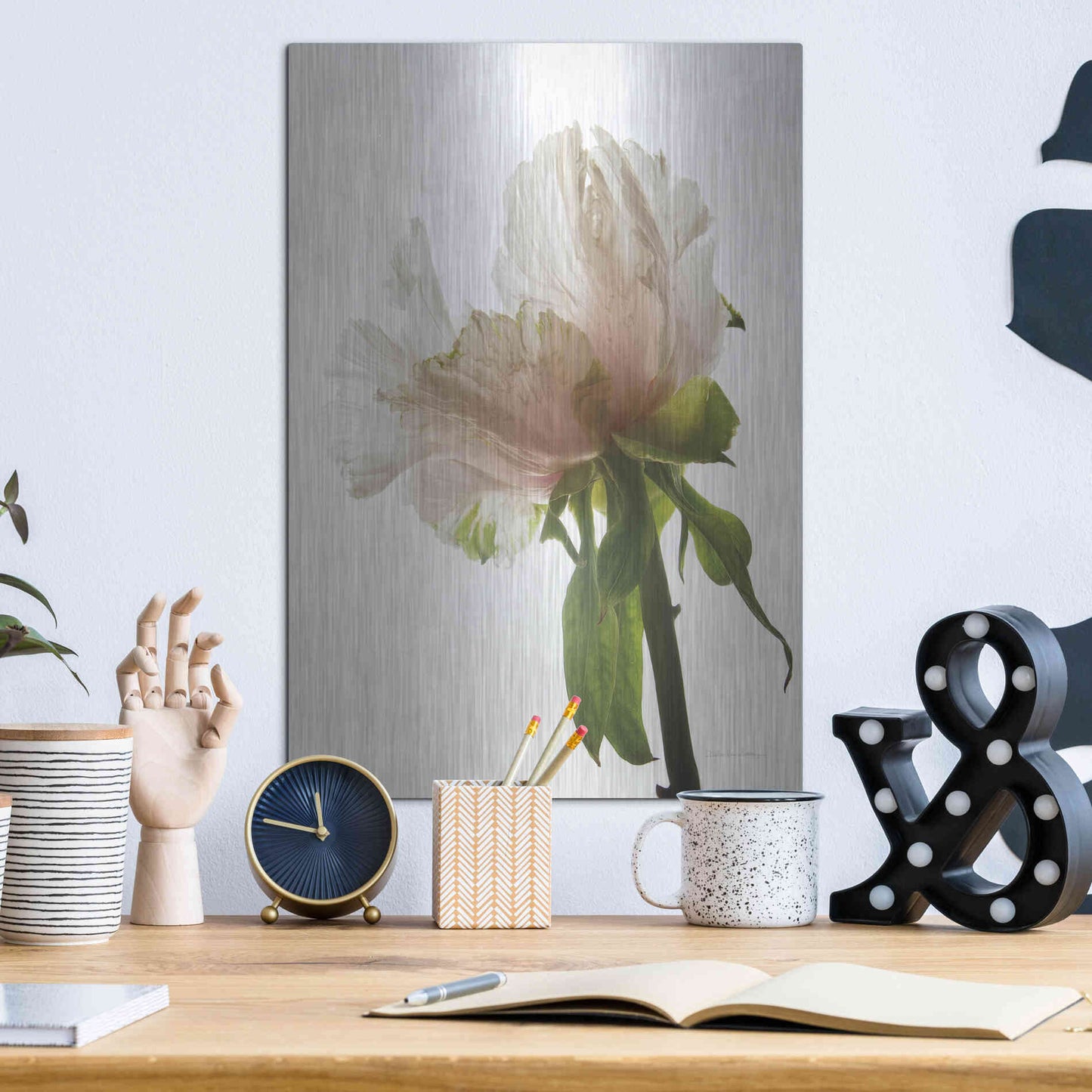 Luxe Metal Art 'Translucent Peony VIII' by Debra Van Swearingen, Metal Wall Art,12x16