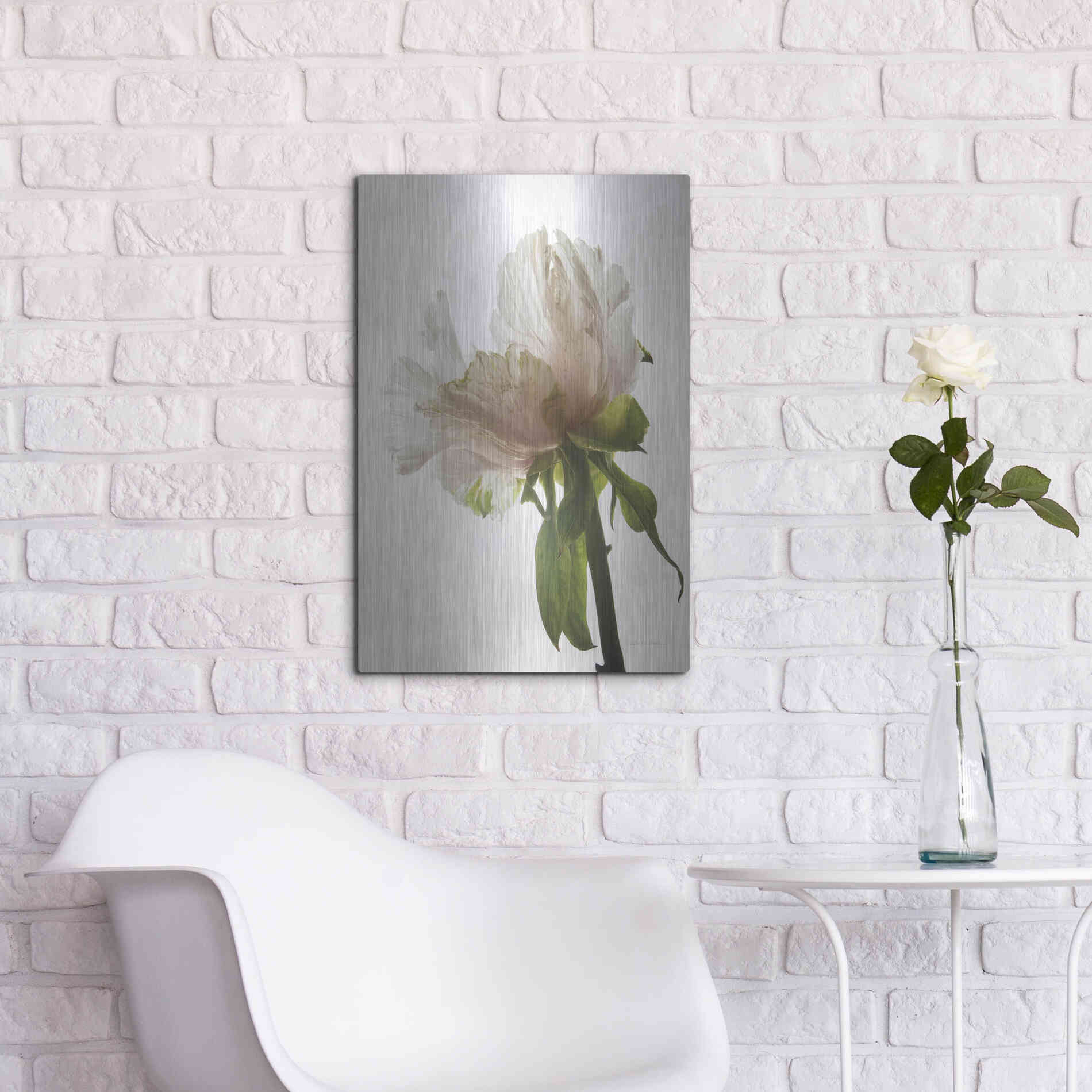 Luxe Metal Art 'Translucent Peony VIII' by Debra Van Swearingen, Metal Wall Art,16x24