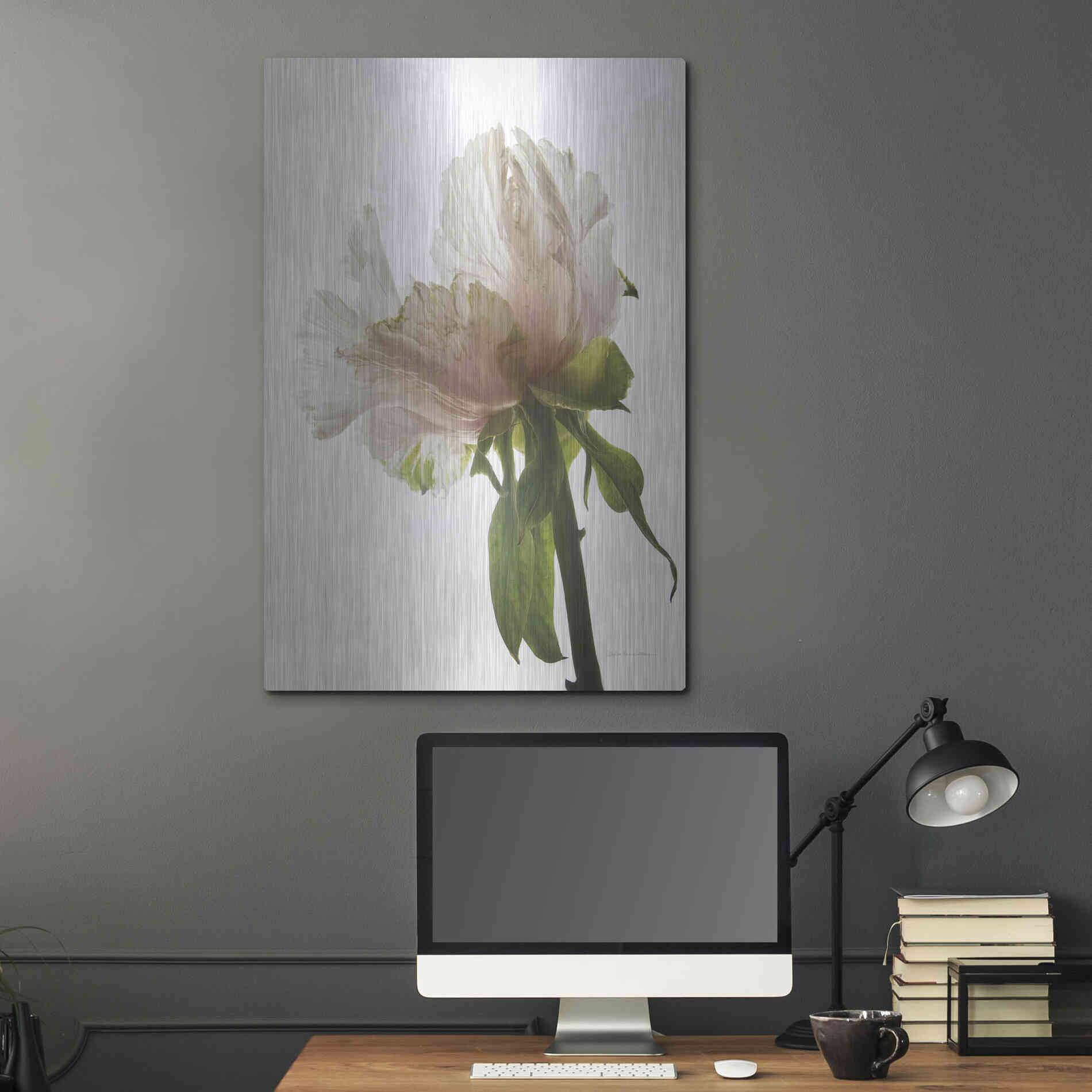 Luxe Metal Art 'Translucent Peony VIII' by Debra Van Swearingen, Metal Wall Art,24x36