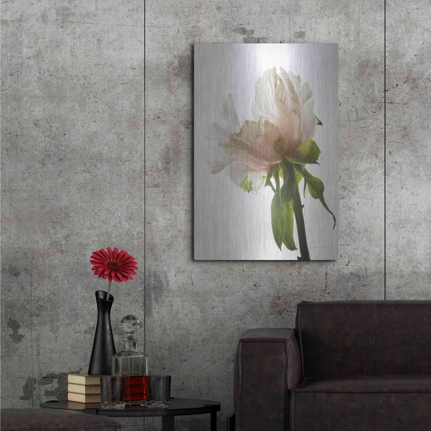Luxe Metal Art 'Translucent Peony VIII' by Debra Van Swearingen, Metal Wall Art,24x36