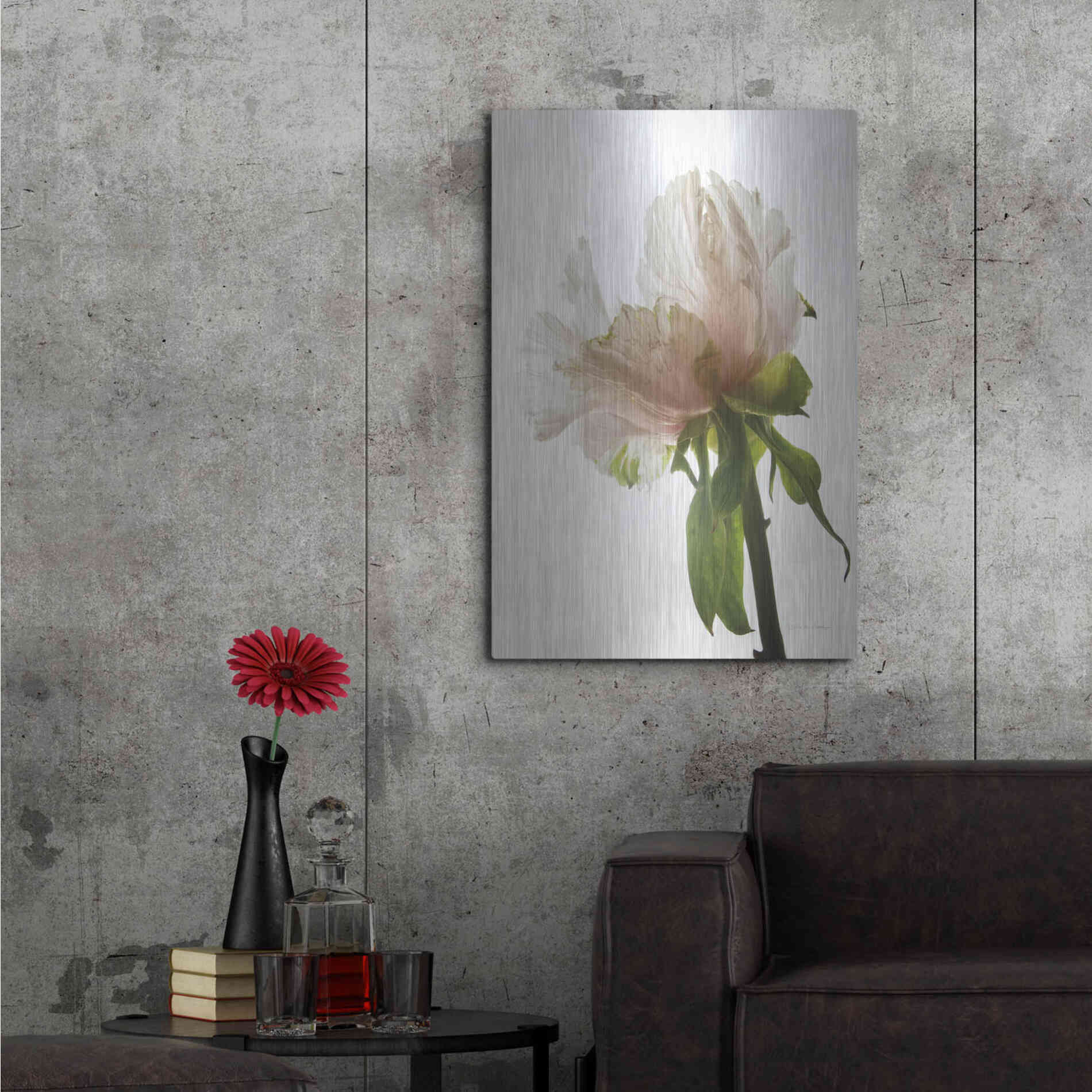Luxe Metal Art 'Translucent Peony VIII' by Debra Van Swearingen, Metal Wall Art,24x36