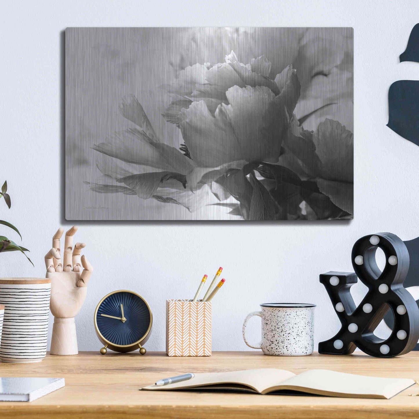 Luxe Metal Art 'Translucent Peony IBW' by Debra Van Swearingen, Metal Wall Art,16x12