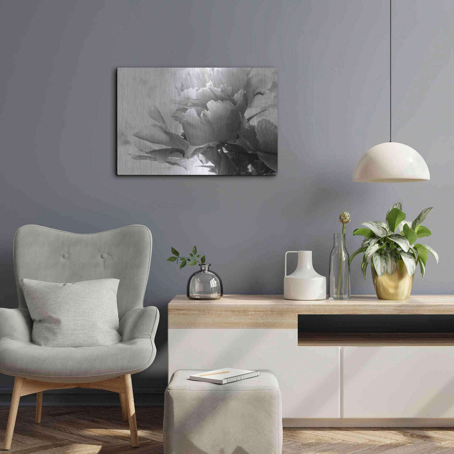 Luxe Metal Art 'Translucent Peony IBW' by Debra Van Swearingen, Metal Wall Art,24x16